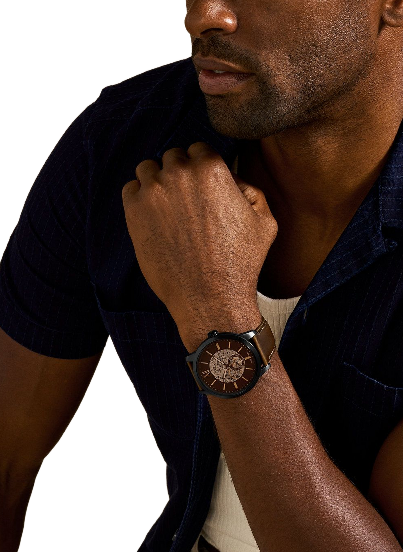 Montre Townsman bracelet en cuir FOSSIL Noir