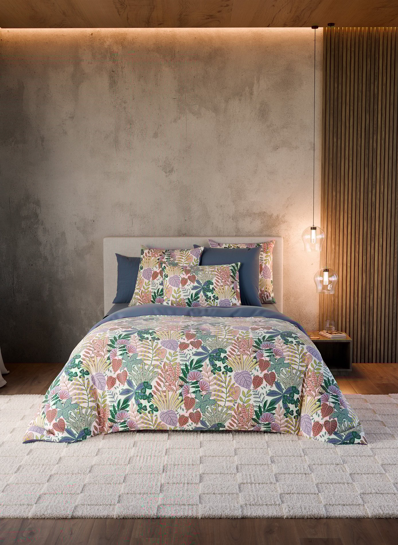 Pack housse de couette + taie(s) d'oreiller hippie ANNE DE SOLENE Bleu