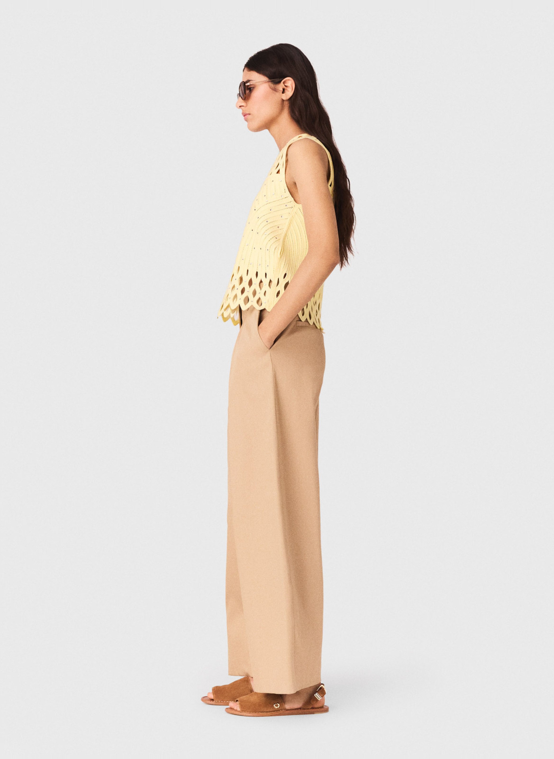 Top court aajouré à strass MAJE Jaune