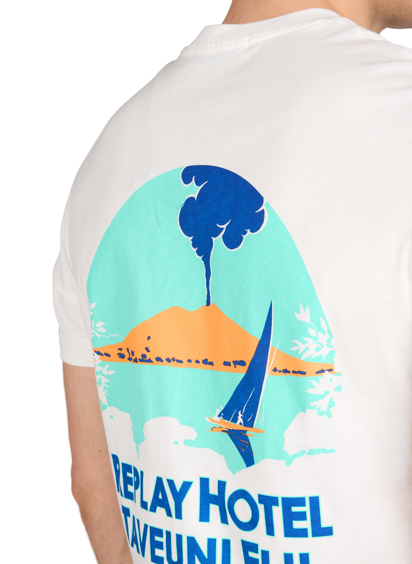 T-shirt imprimé à col rond en coton REPLAY Blanc