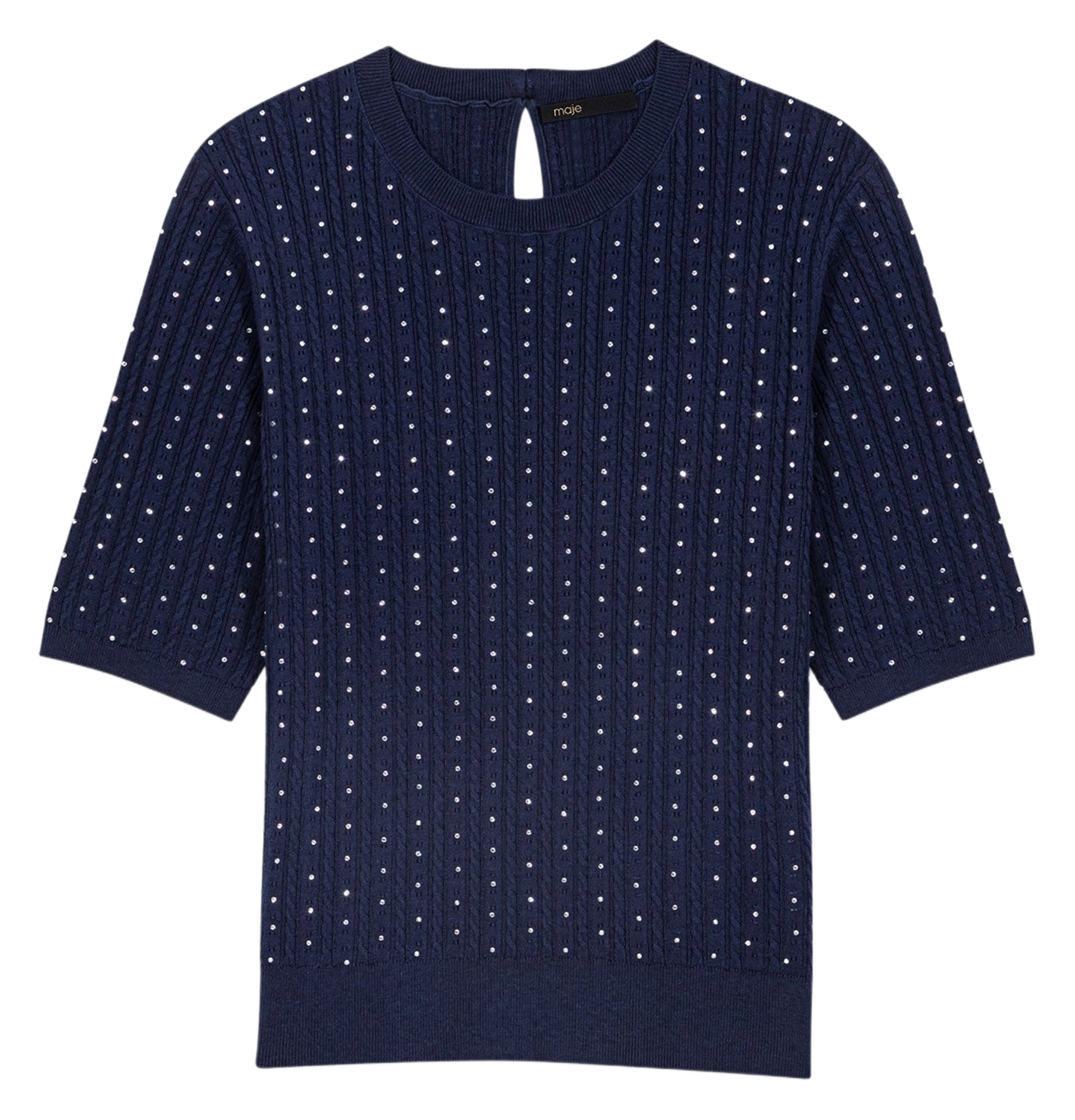 Pull ajusté col rond en coton mélangé MAJE Bleu