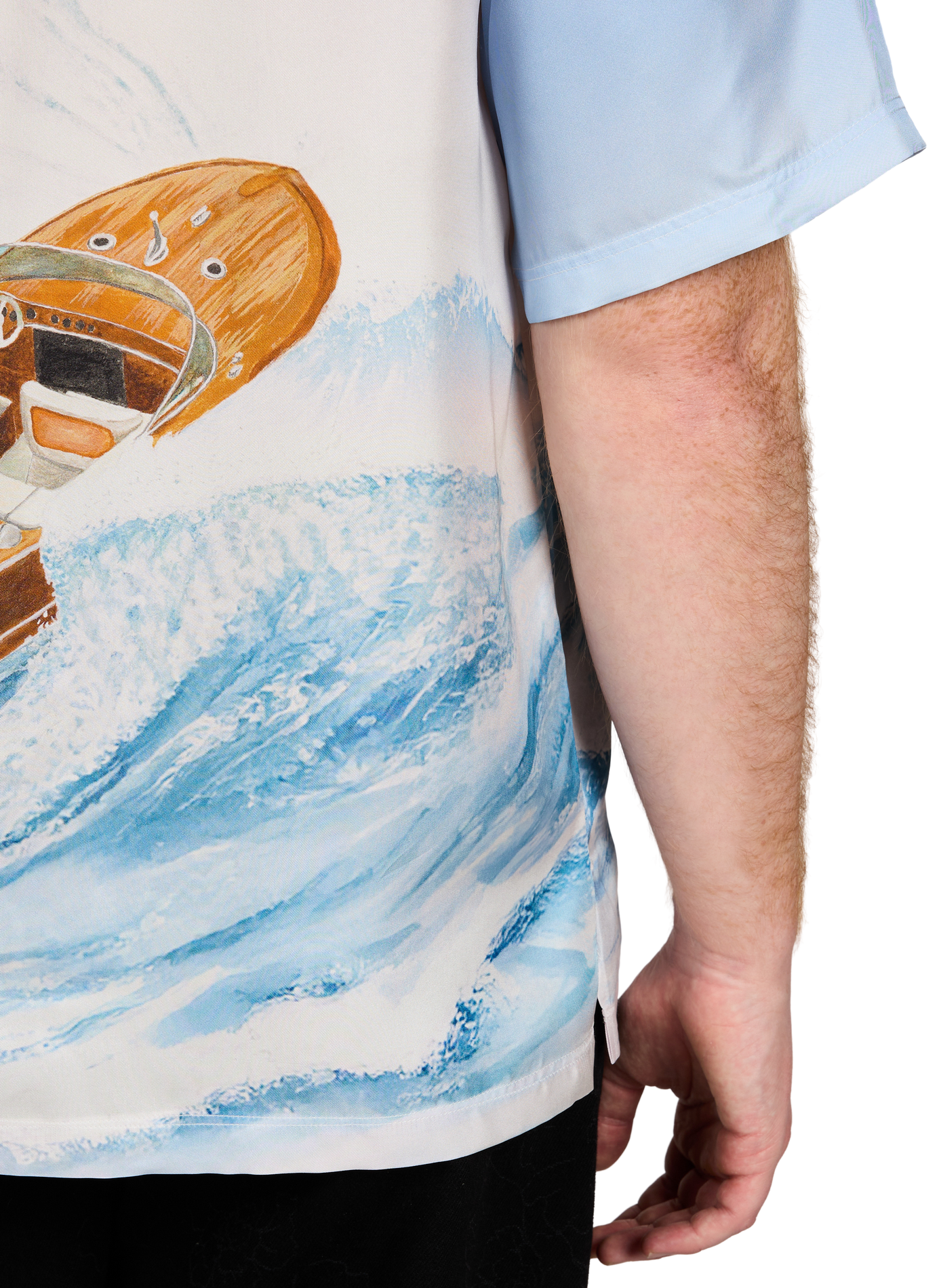 Printed Sea Wave short-sleeve silk shirt ONLY THE BLIND Blue