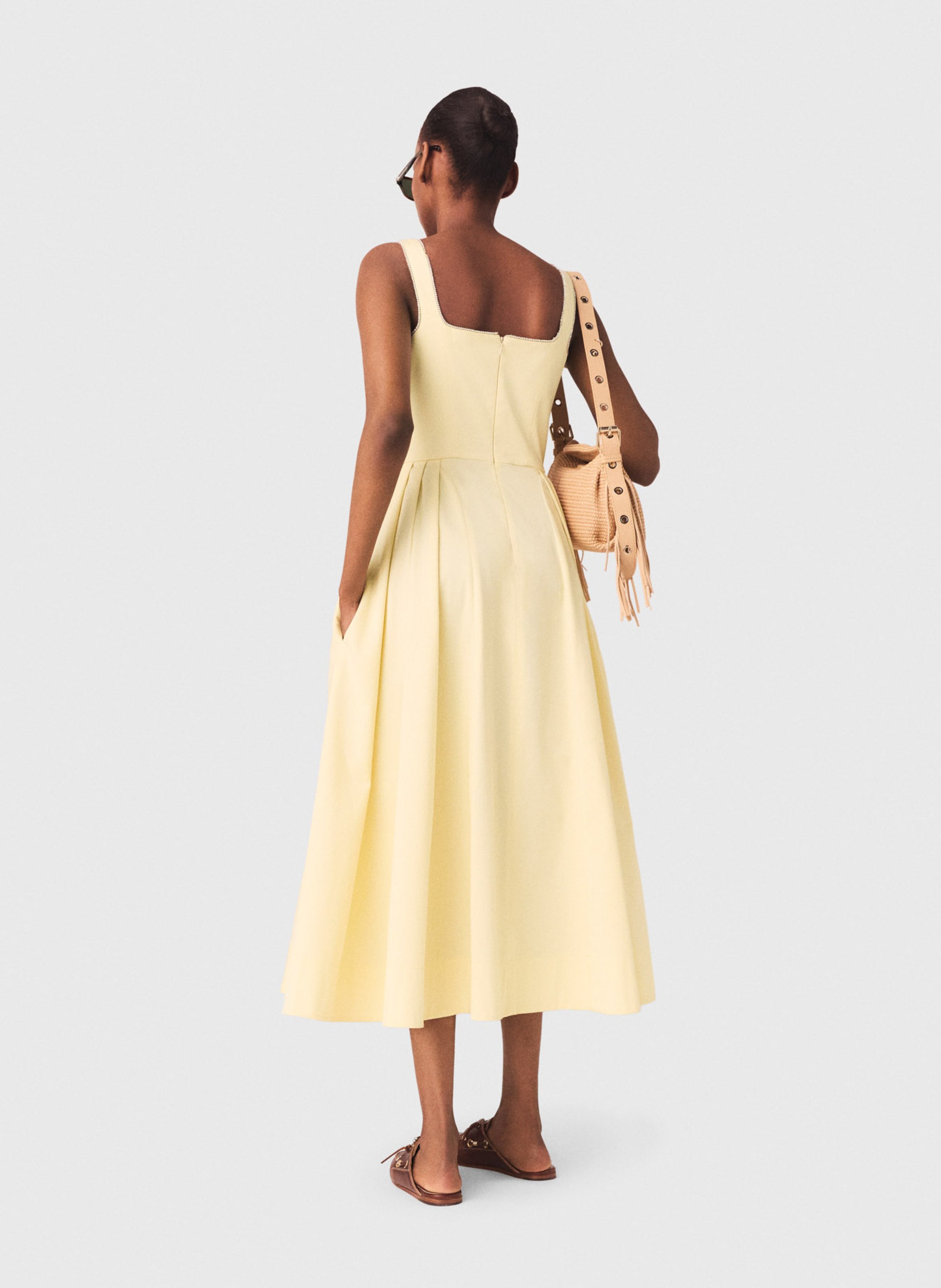Robe midi évasée en coton mélangé MAJE Jaune