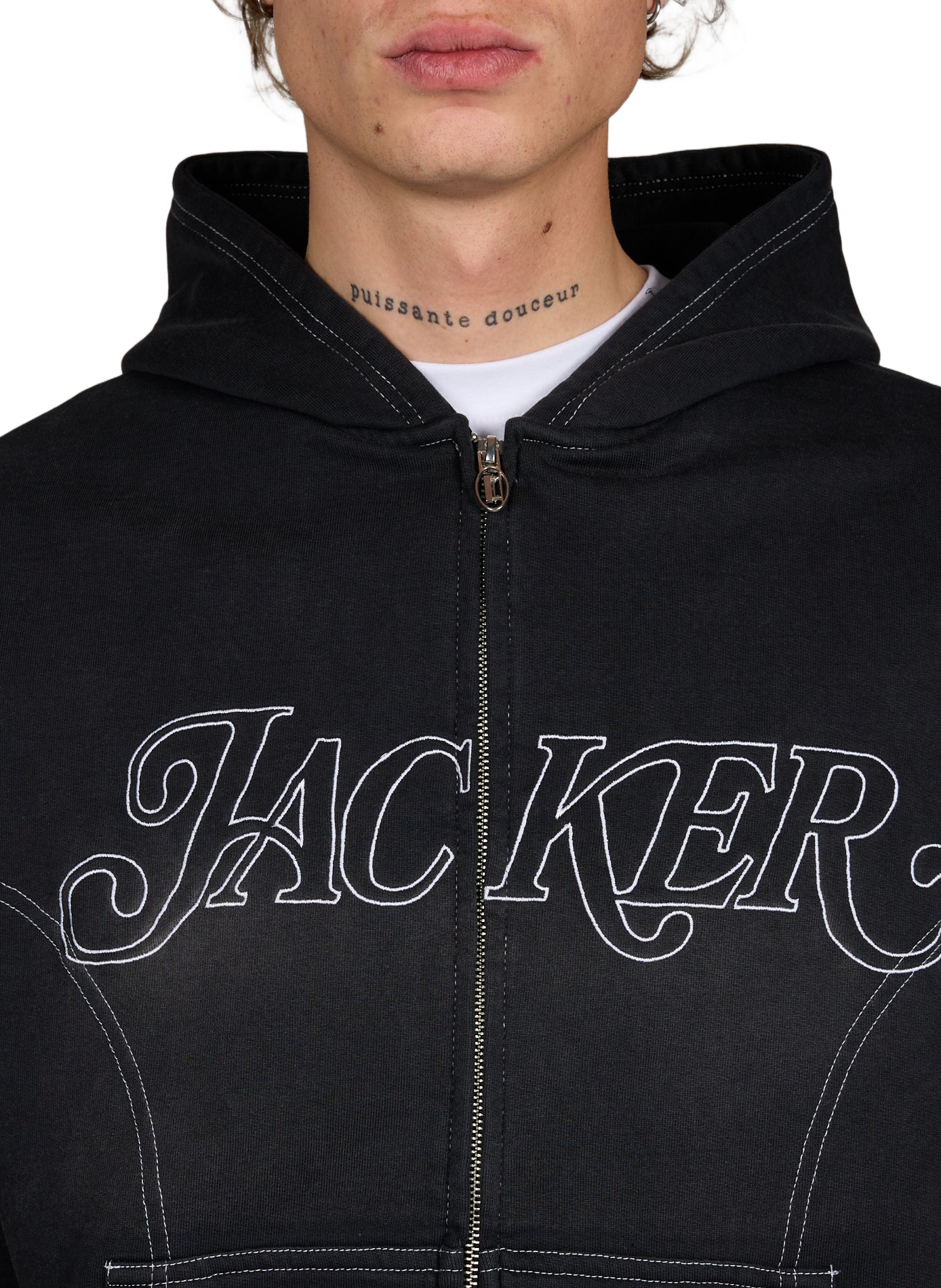 Embroidered cotton hoodie with hood JACKER. Black