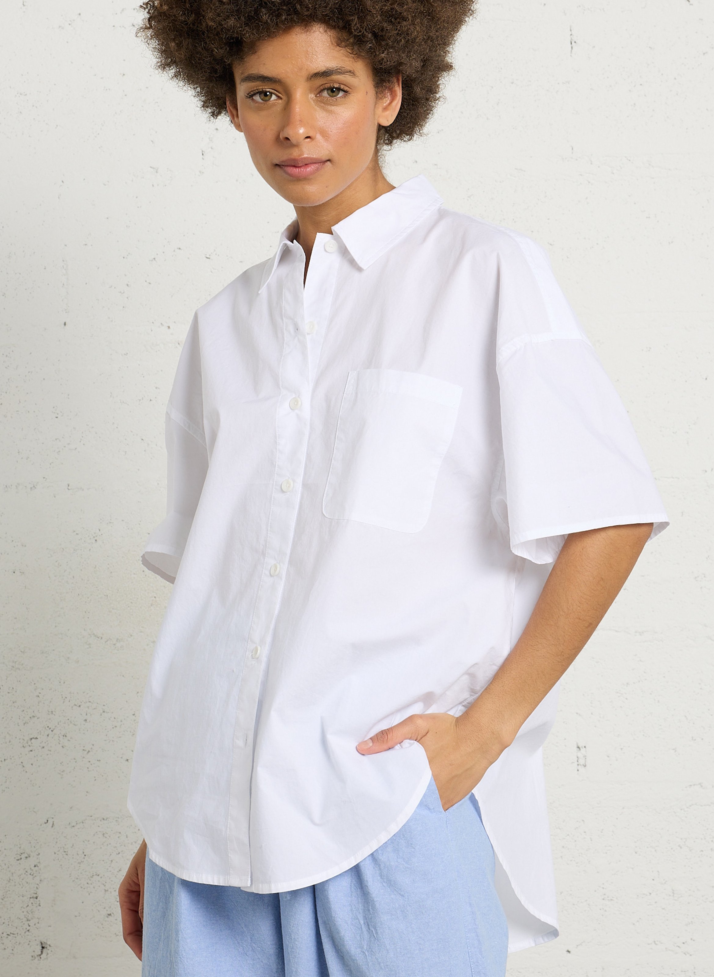 Chemise col classique en coton havanarow AMERICAN VINTAGE Blanc