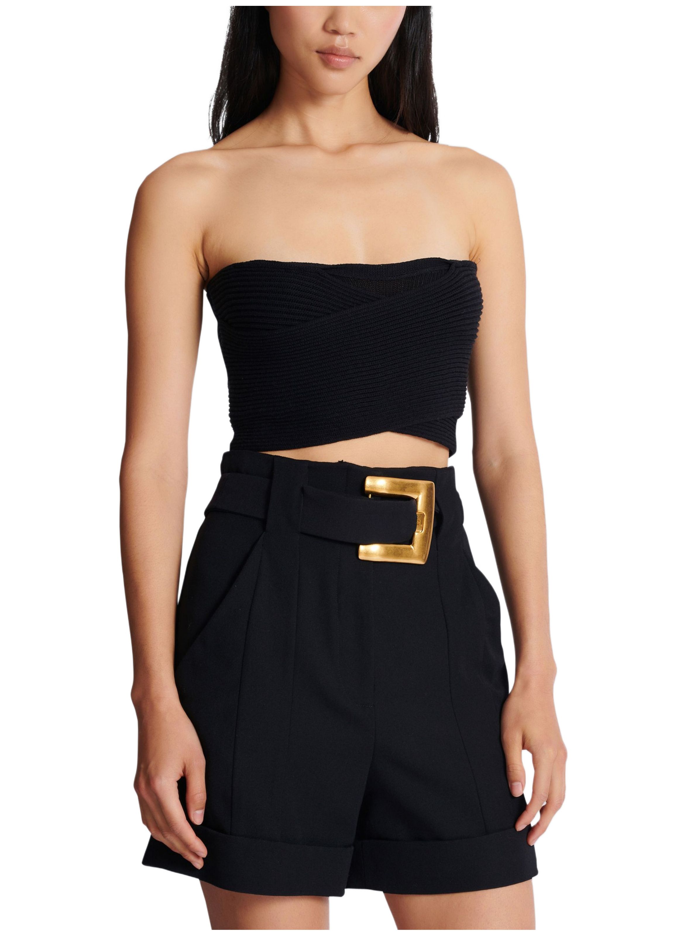 Brassière en maille tube BALMAIN Noir