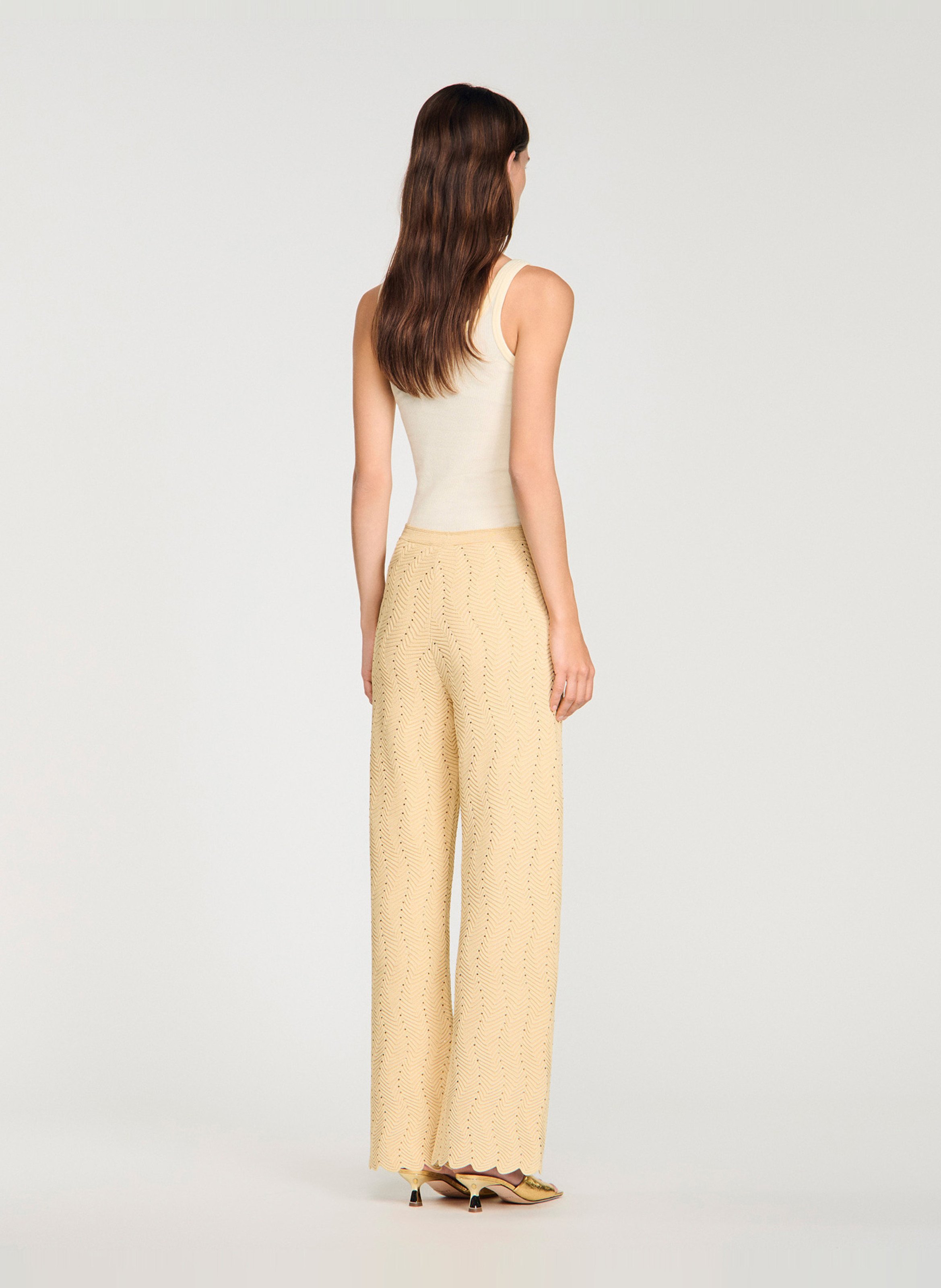 Pantalon droit élastiqué en maille fantaisie SANDRO Doré