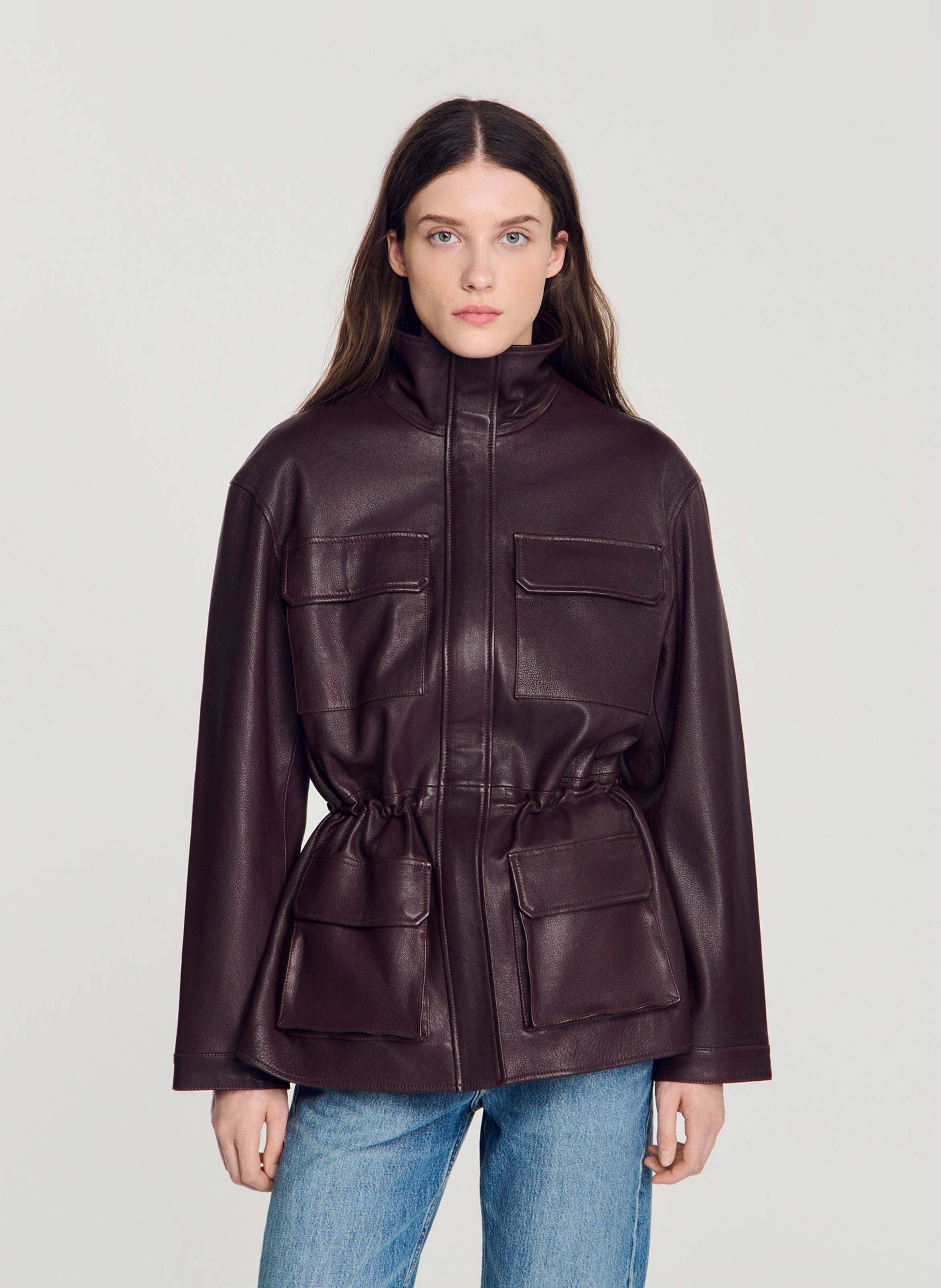 Blouson oversize en cuir SANDRO Rouge
