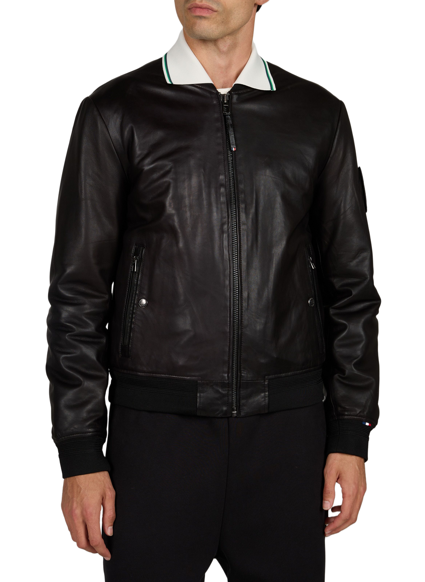 Veste col teddy en cuir PATROUILLE DE FRANCE X REDSKINS Noir