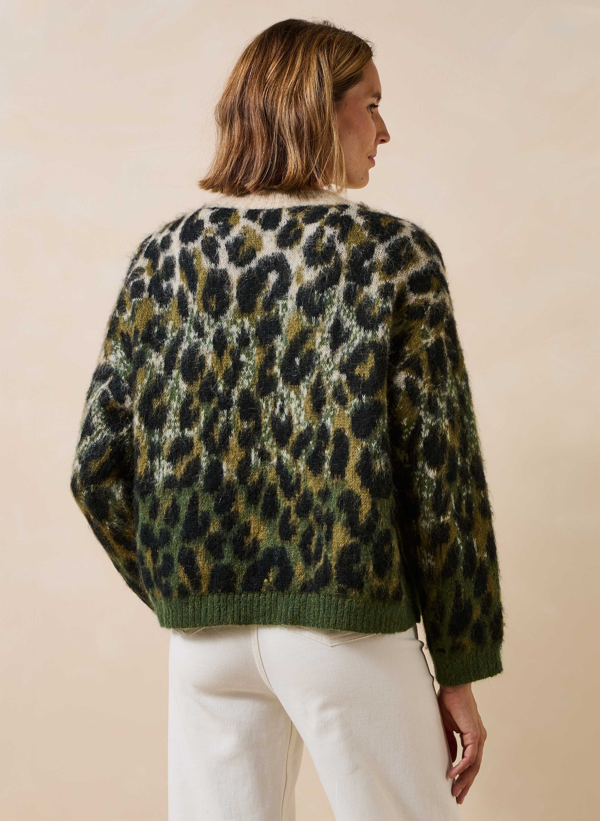 Ruime trui met ronde hals en luipaardprint LA FEE MARABOUTEE Groen