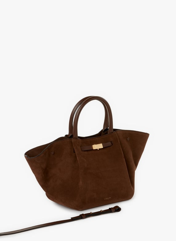 Sac à main en cuir et coton | Marron by DEMELLIER LONDON Sac à main en cuir et coton Marron