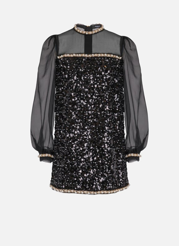 Robe en mousseline et sequins perlés Noir by BALMAIN BALMAIN Robe en mousseline et sequins perlés Noir