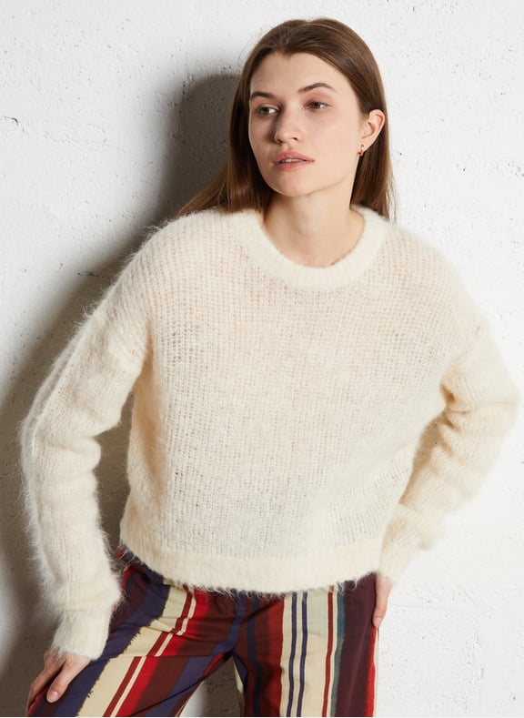 Pull rayé en laine mélangée bymi Beige by AMERICAN VINTAGE AMERICAN VINTAGE Pull rayé en laine mélangée bymi Beige