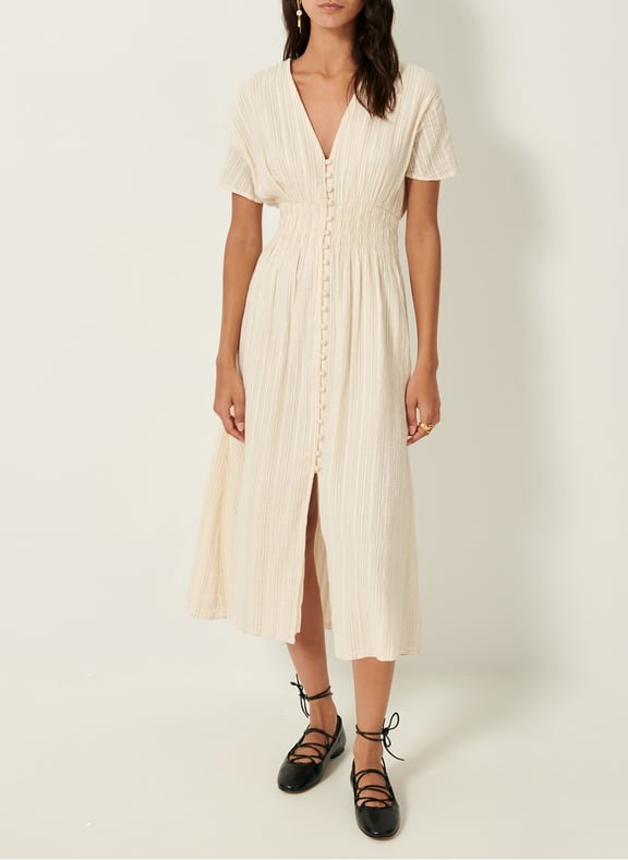 Robe midi col v en coton galaposa Beige by SESSUN SESSUN Robe midi col v en coton galaposa Beige
