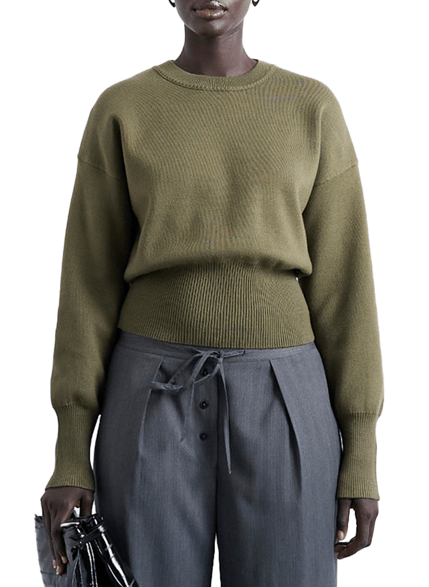 TOPSHOP Straight fit cotton blend sweater Khaki