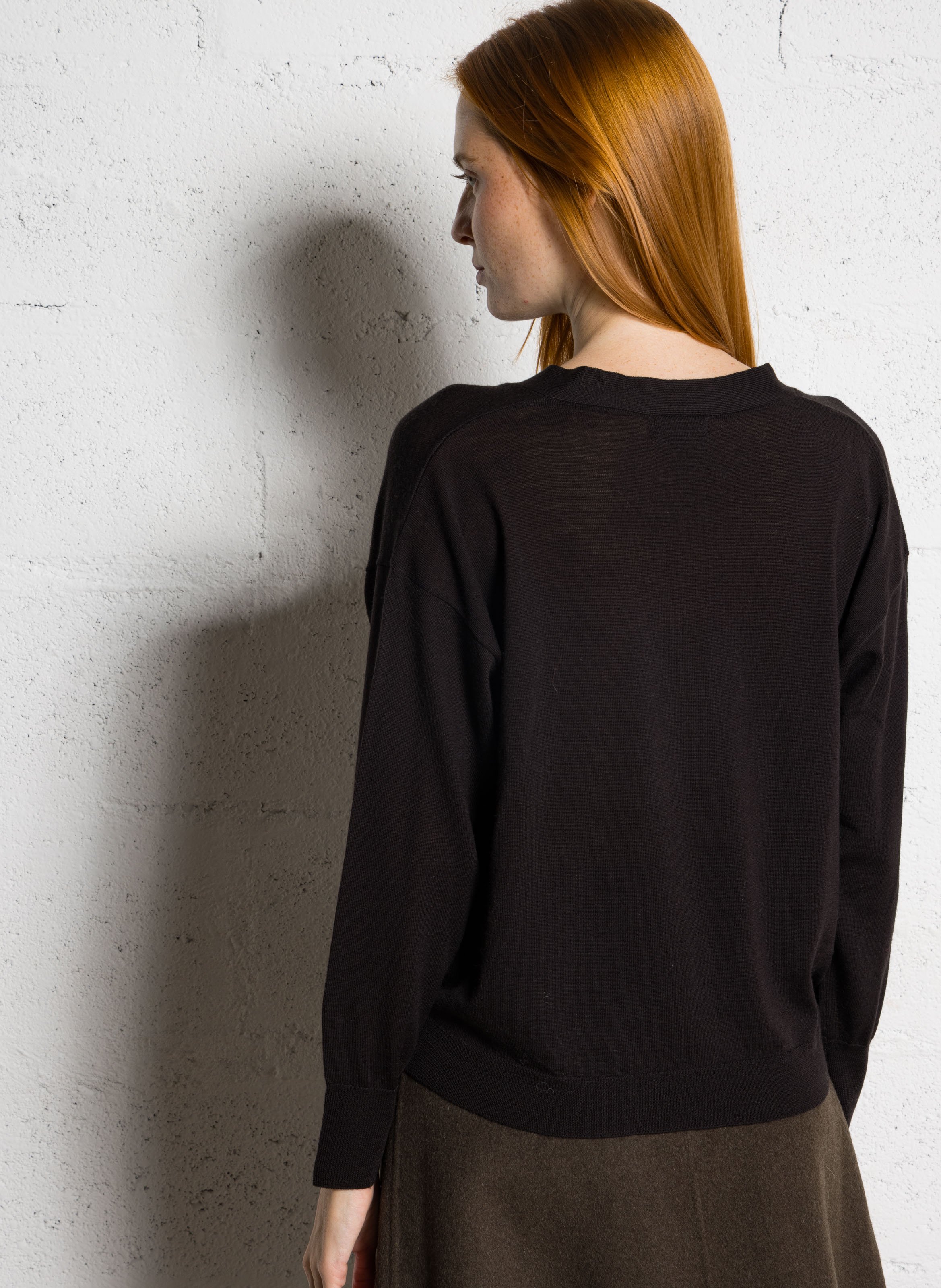 Cardigan à col v en laine idem SOEUR Marron