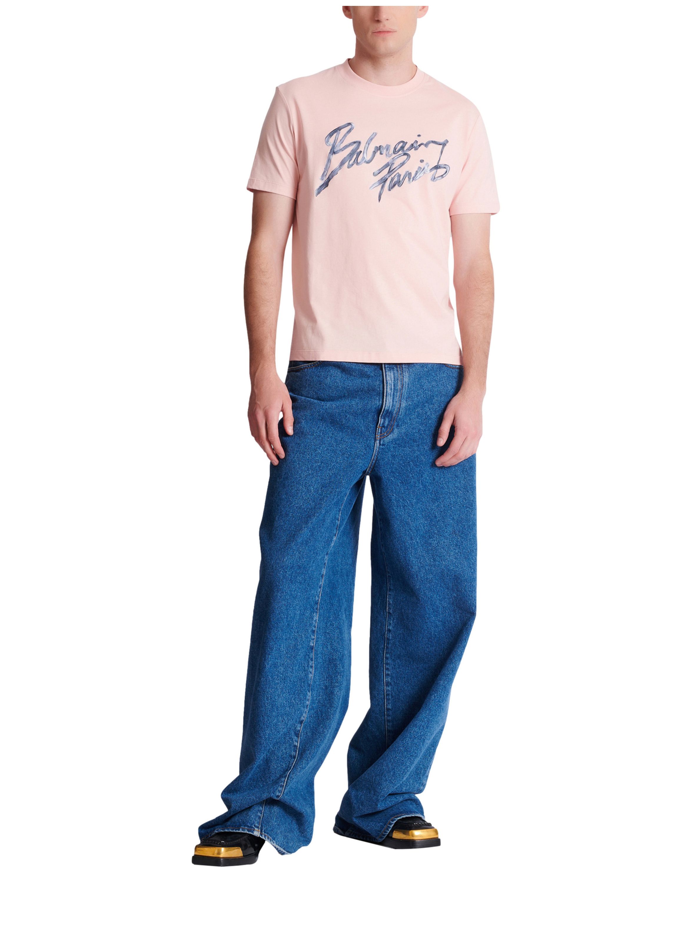 T-shirt en coton à imprimé BALMAIN Rose