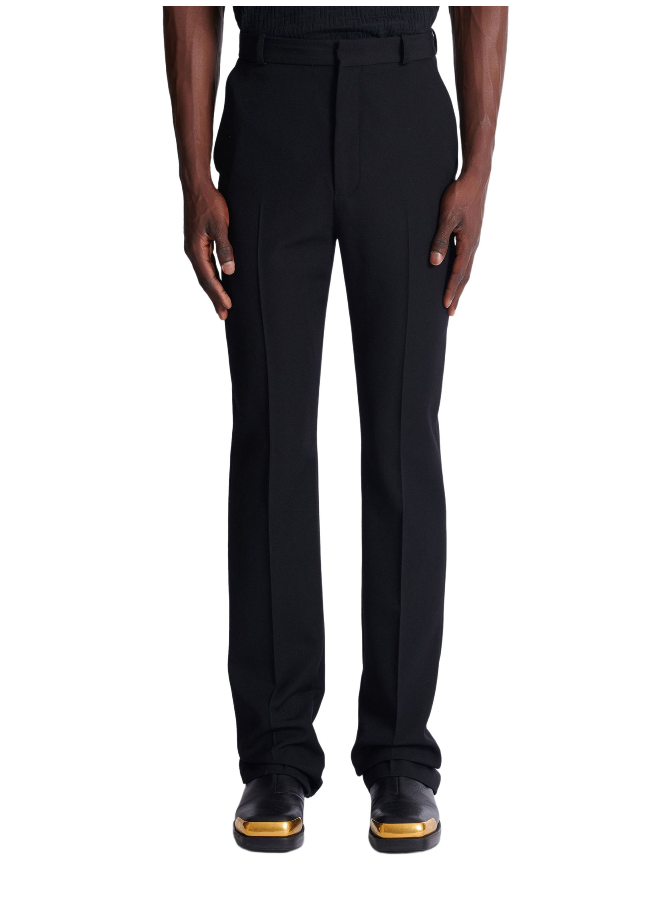 Pantalon à pinces en laine BALMAIN Noir