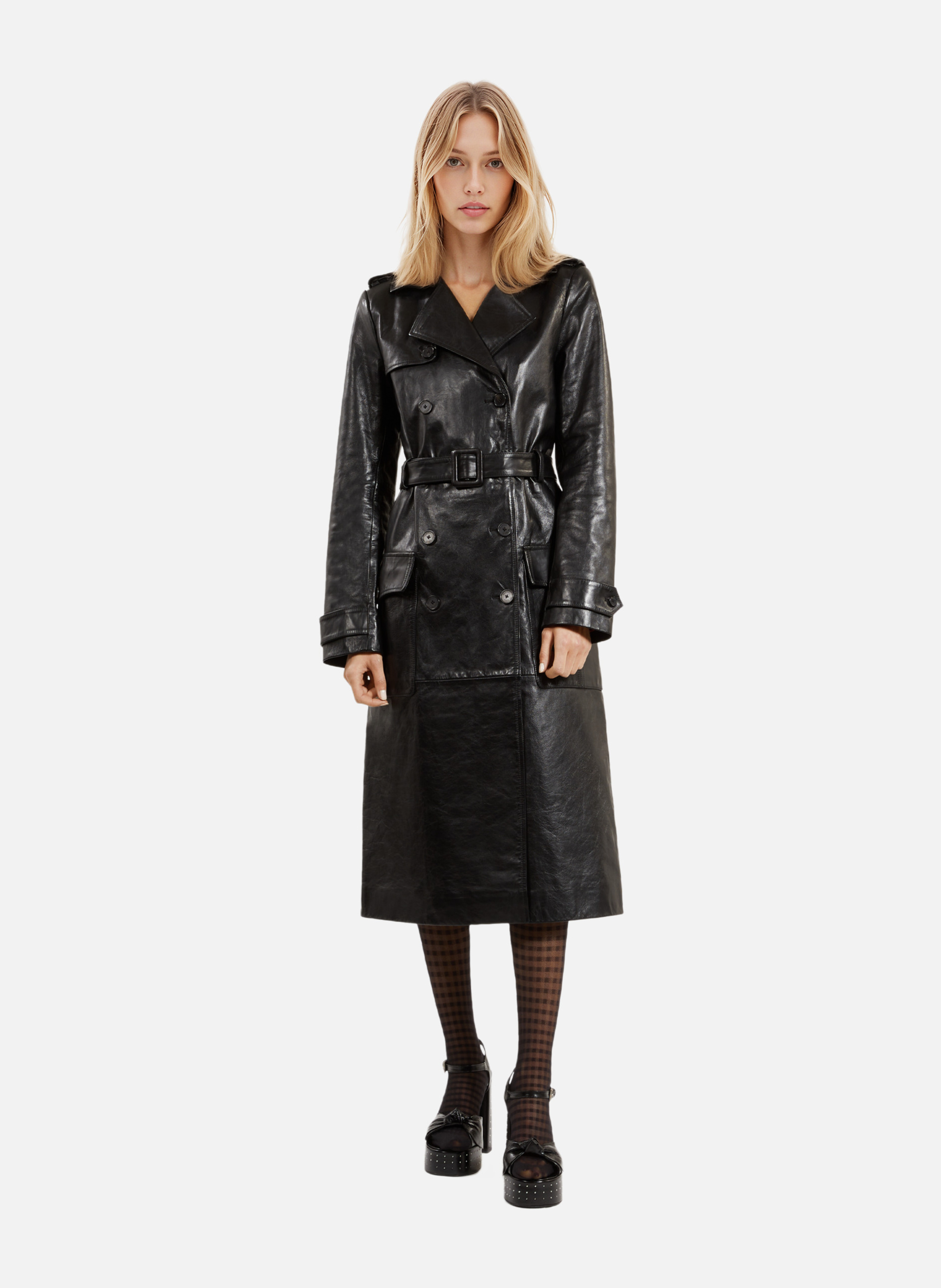 Trench long en cuir THE KOOPLES Noir