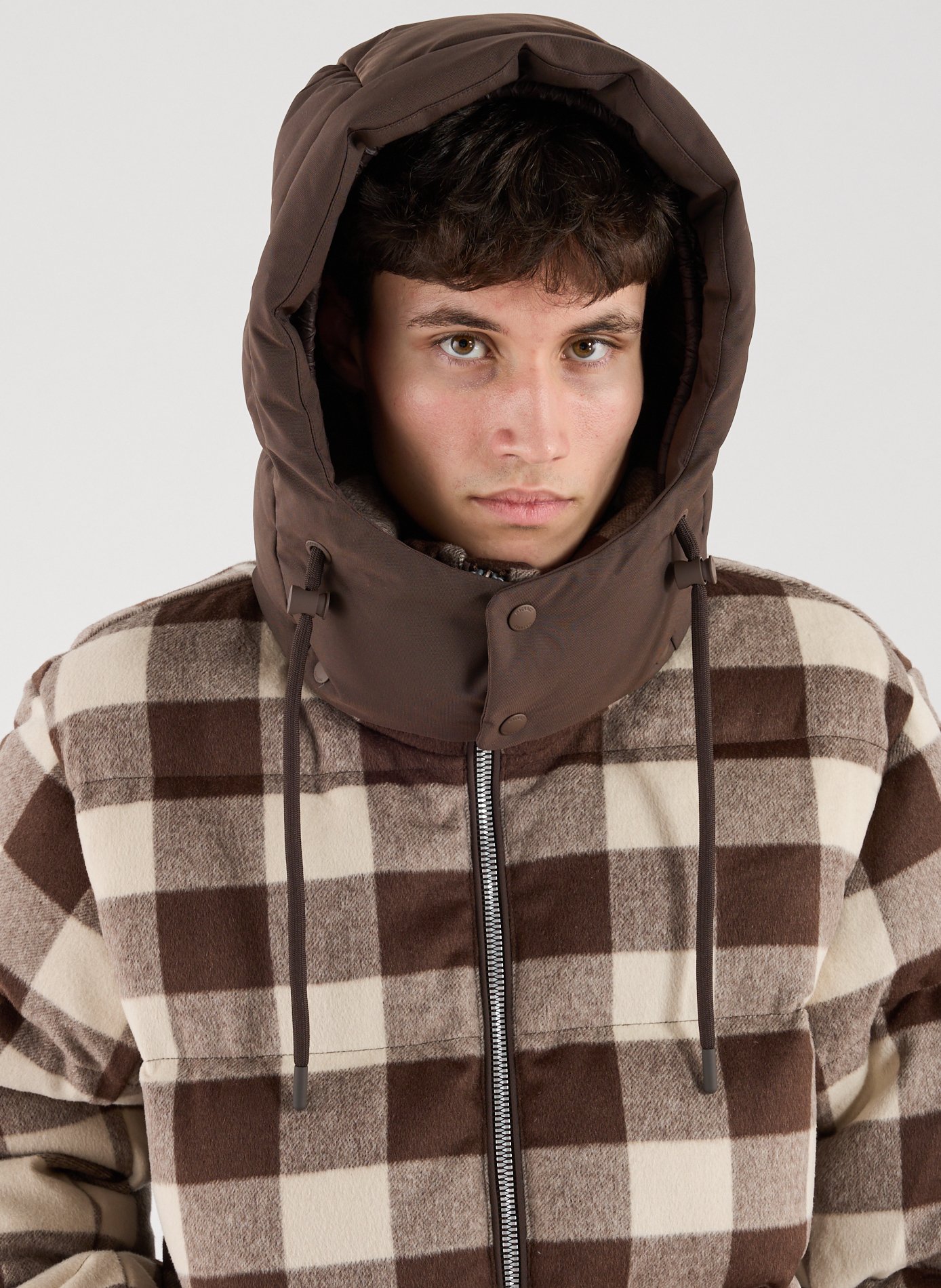 Doudoune à carreaux à capuche ajustable MACKAGE Marron