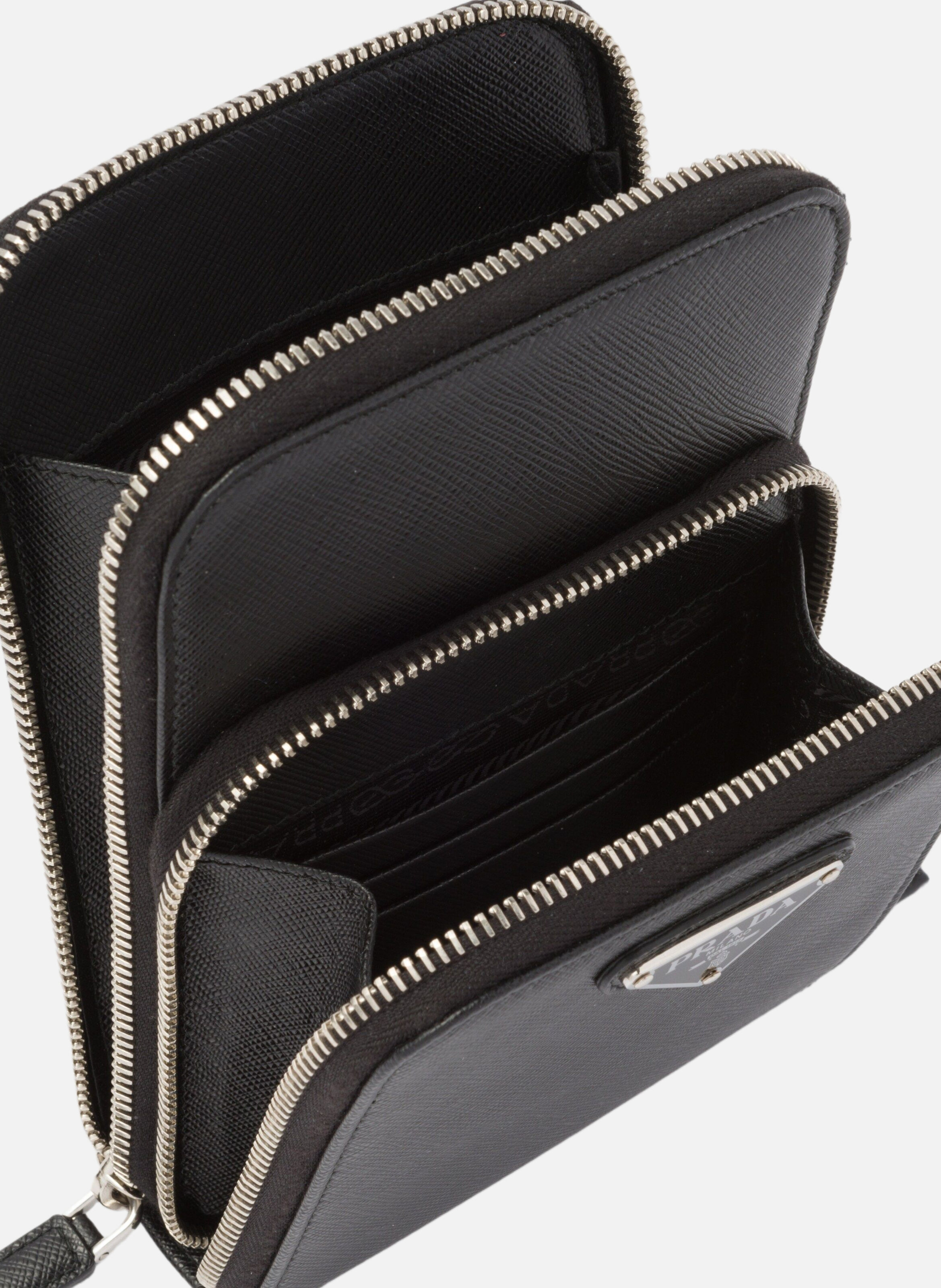 Étui pour smartphone en cuir saffiano PRADA Noir