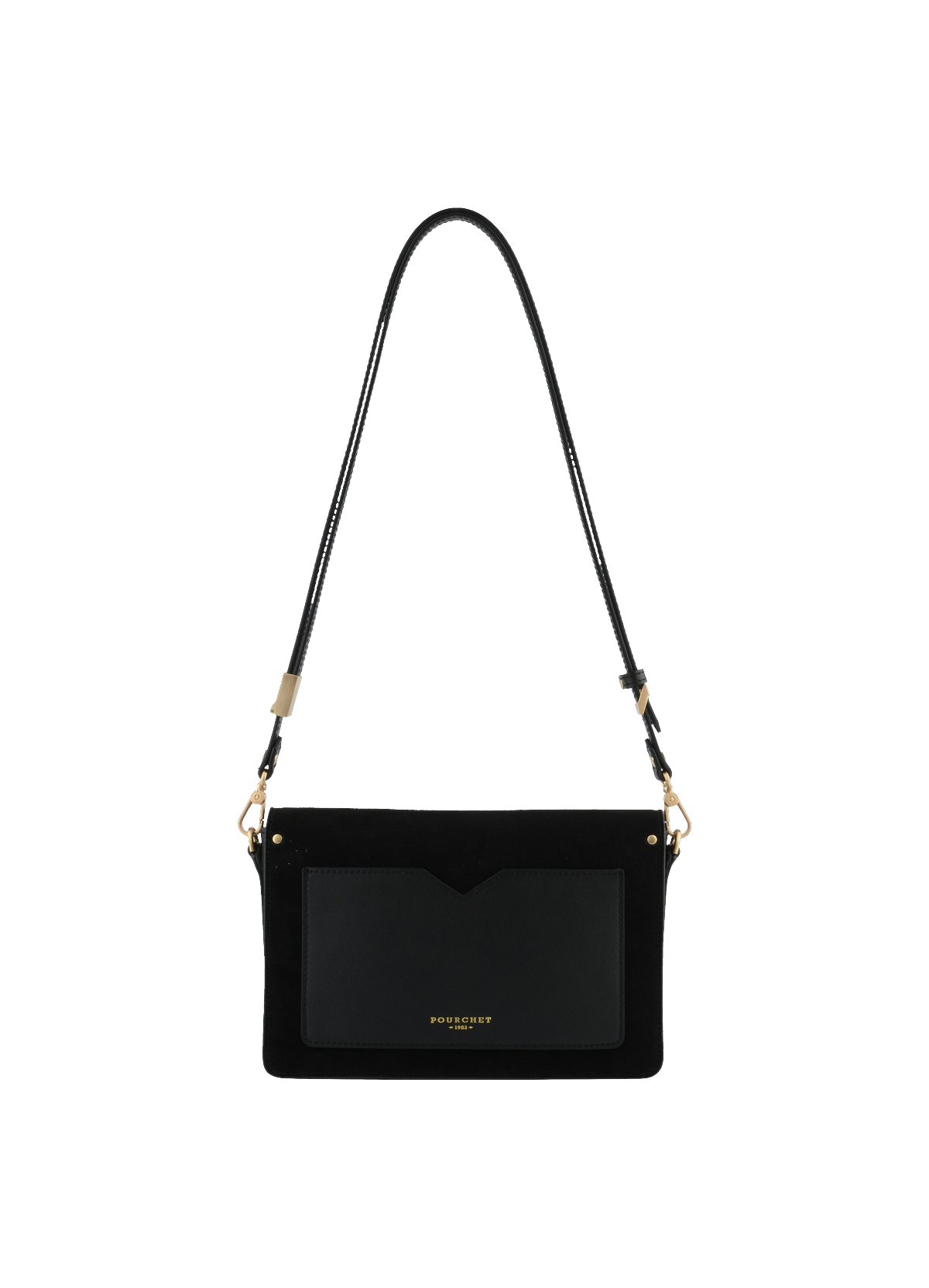 Anjou Daim | Sac porté épaule PM en suede / cuir POURCHET Noir