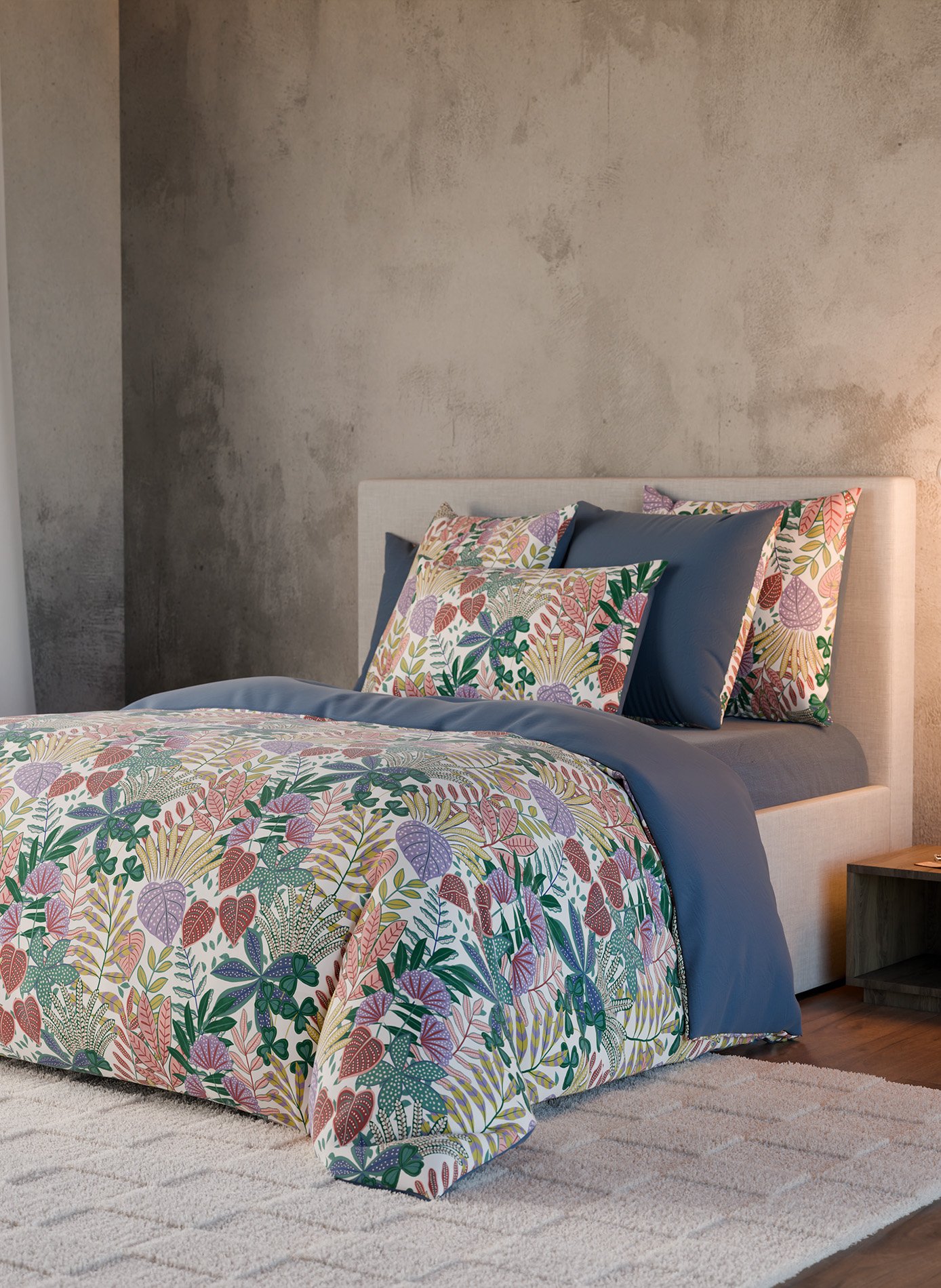 Pack housse de couette + taie(s) d'oreiller hippie ANNE DE SOLENE Bleu