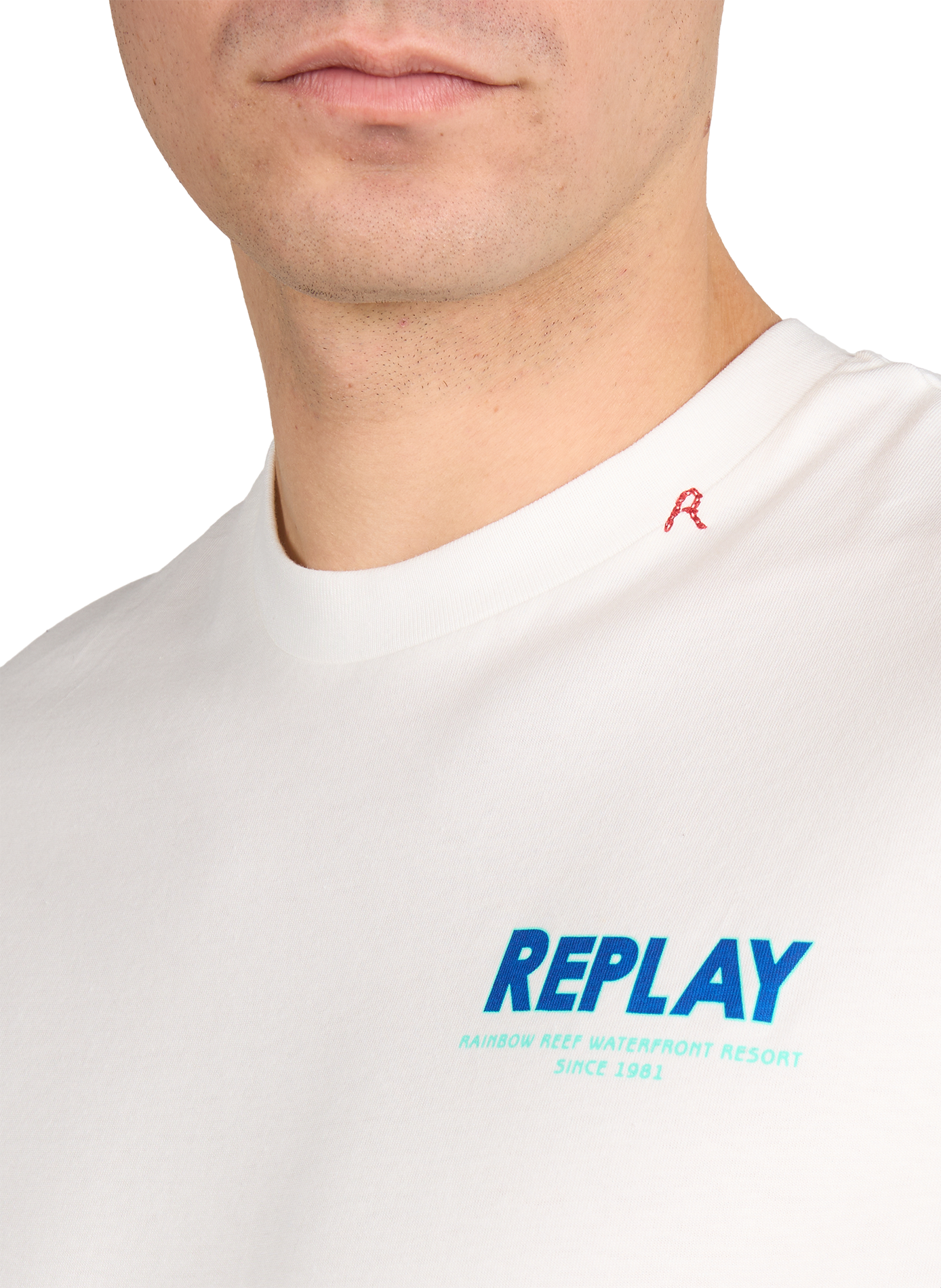 T-shirt imprimé à col rond en coton REPLAY Blanc
