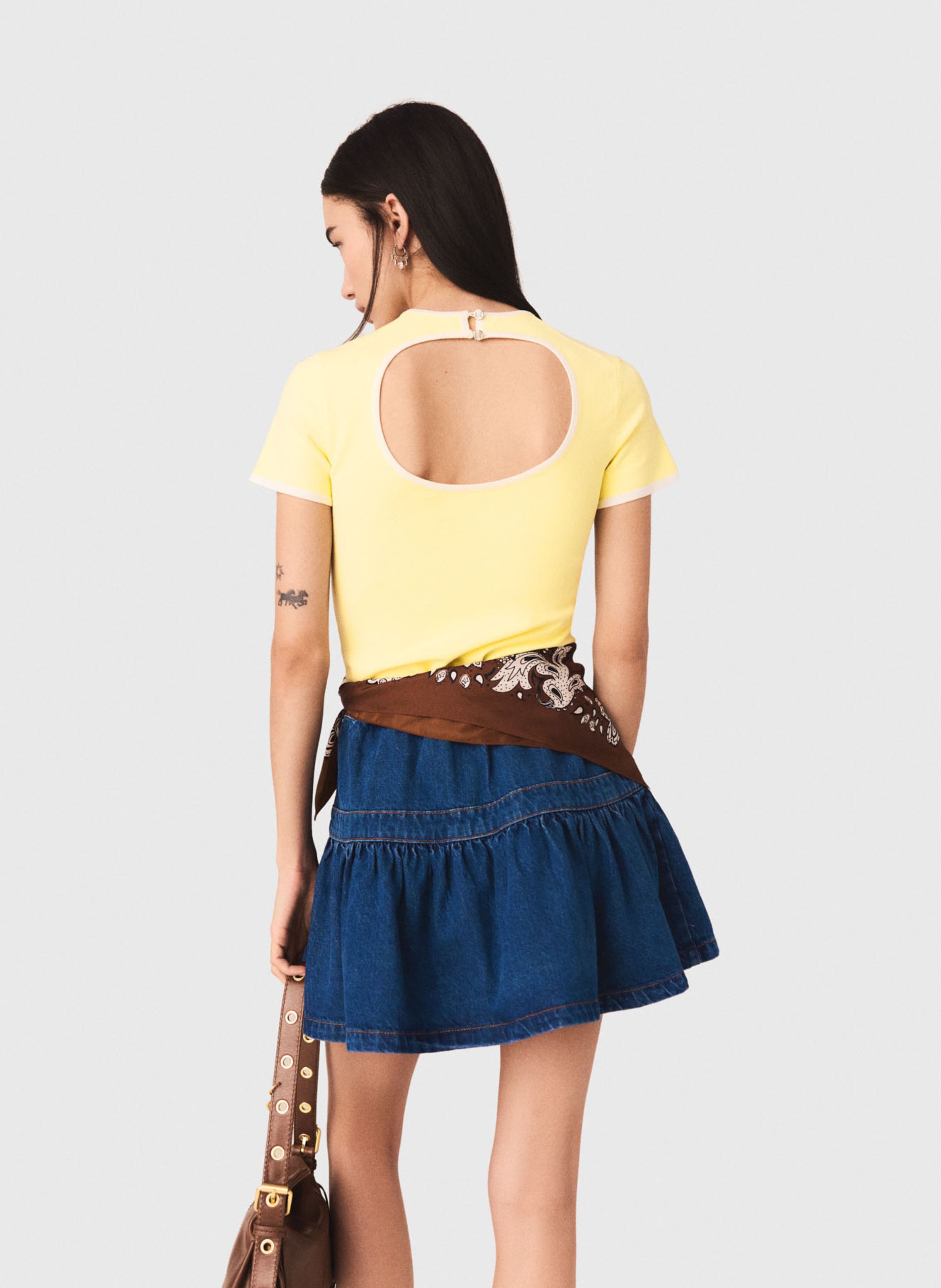 Pull en maille ajusté col rond MAJE Jaune