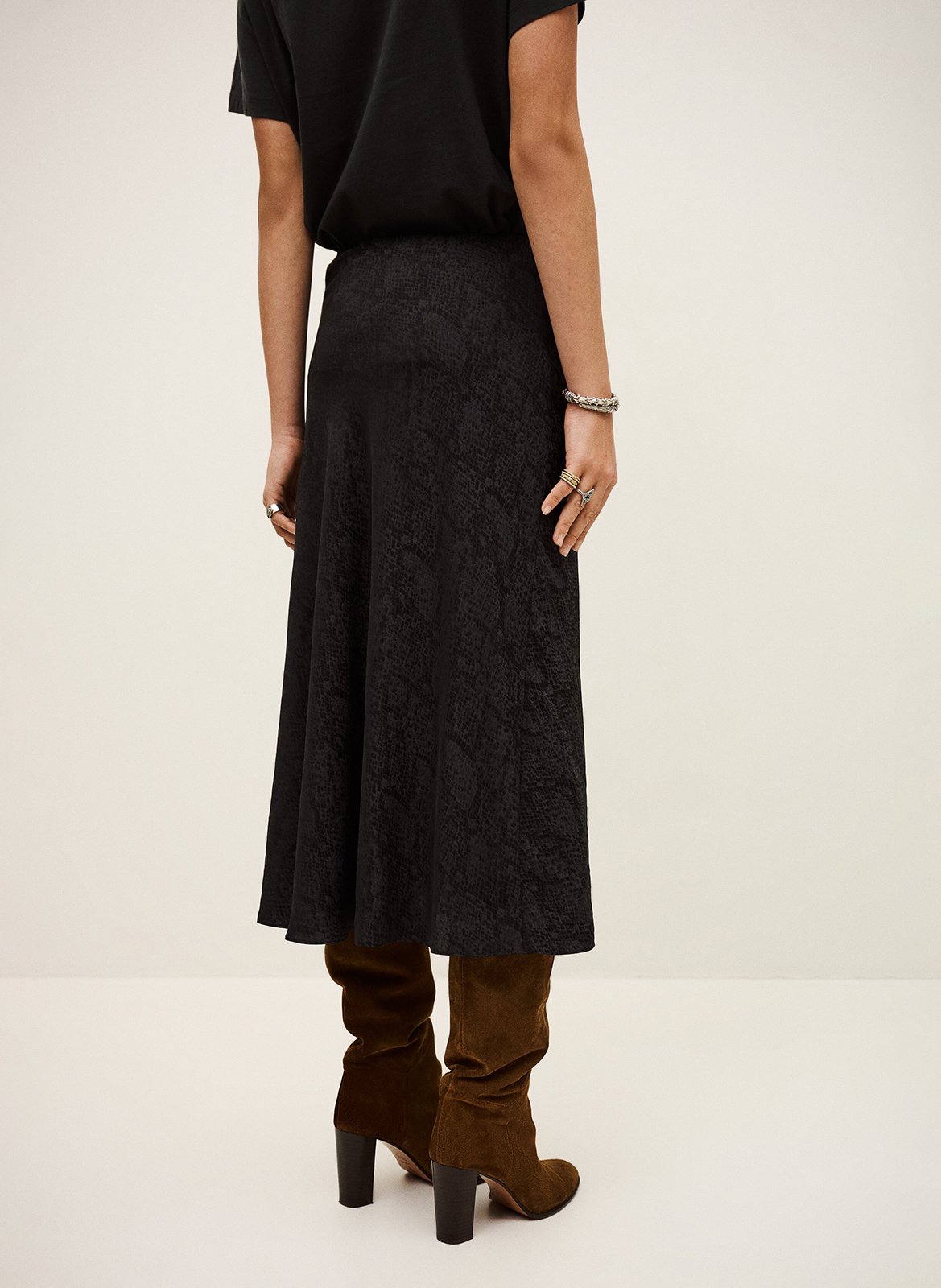 Jupe midi fluide jacquard python rista BA&SH Noir