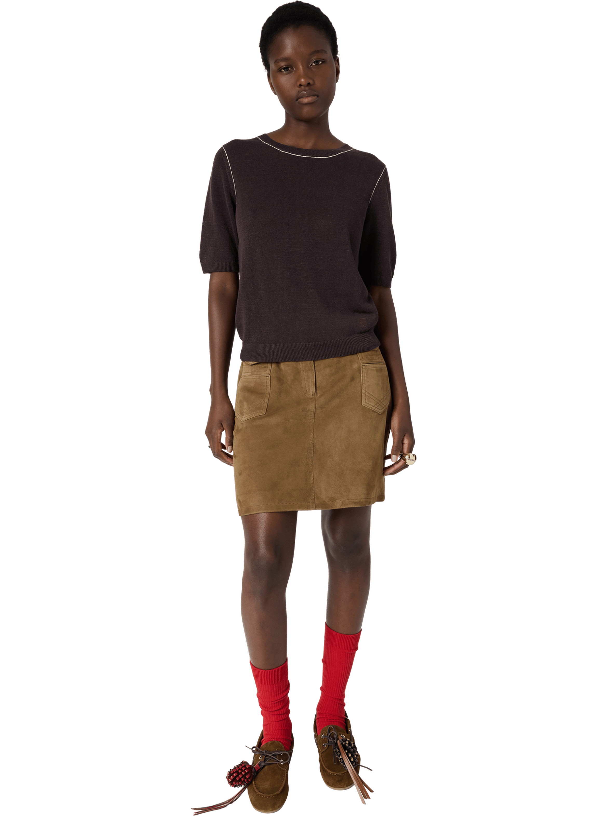 Pull à col rond en lin mélangé - loumia GERARD DAREL Marron