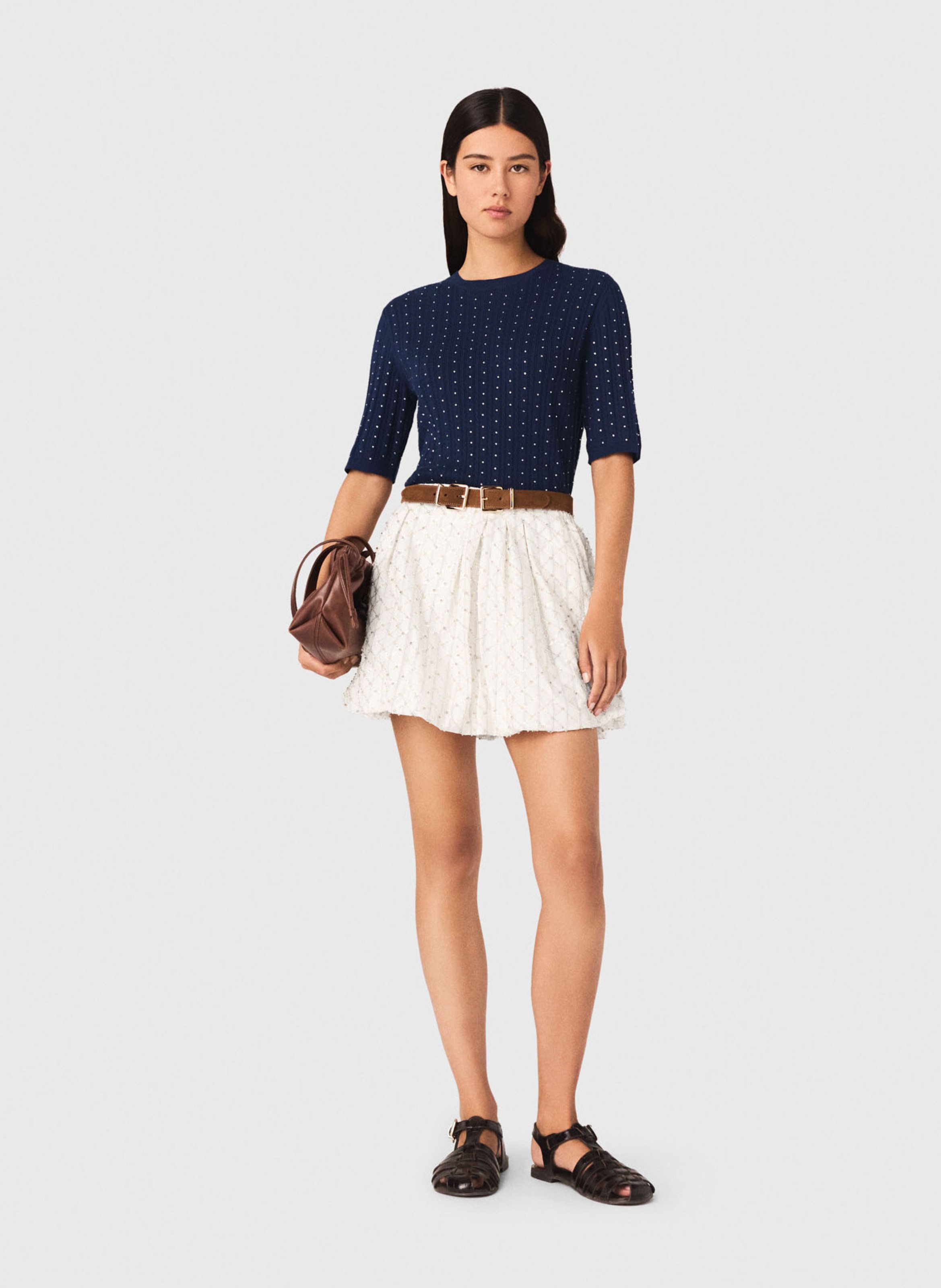 Pull ajusté col rond en coton mélangé MAJE Bleu