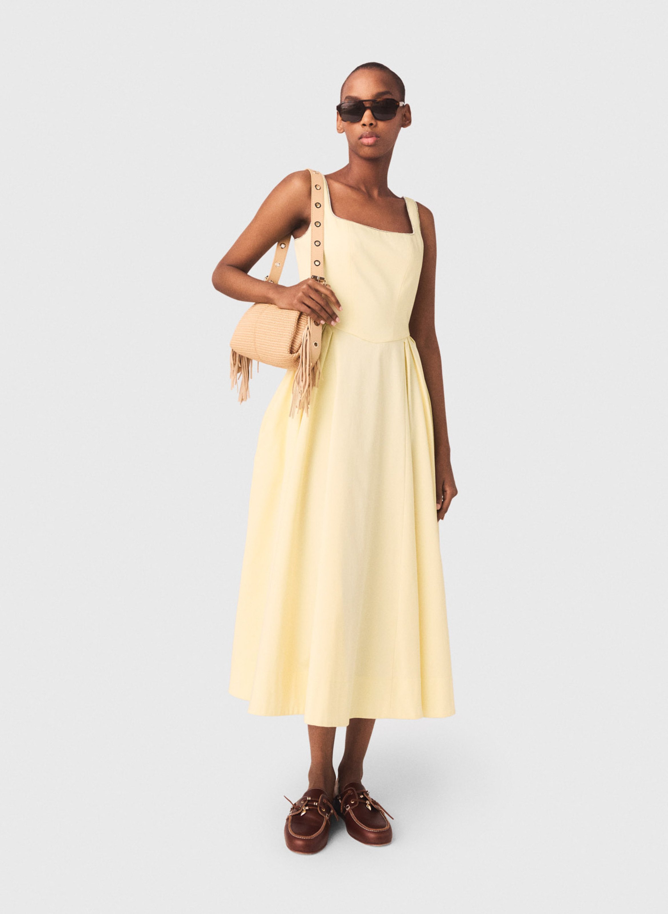 Robe midi évasée en coton mélangé MAJE Jaune