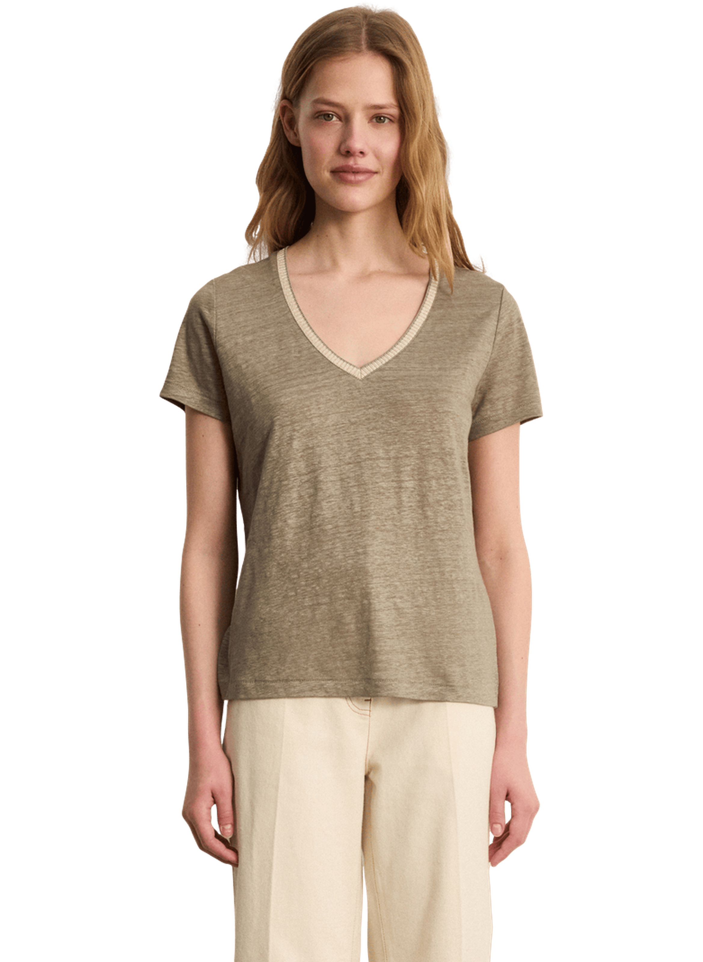 T-shirt v en lin et lurex - tinael PABLO Kaki