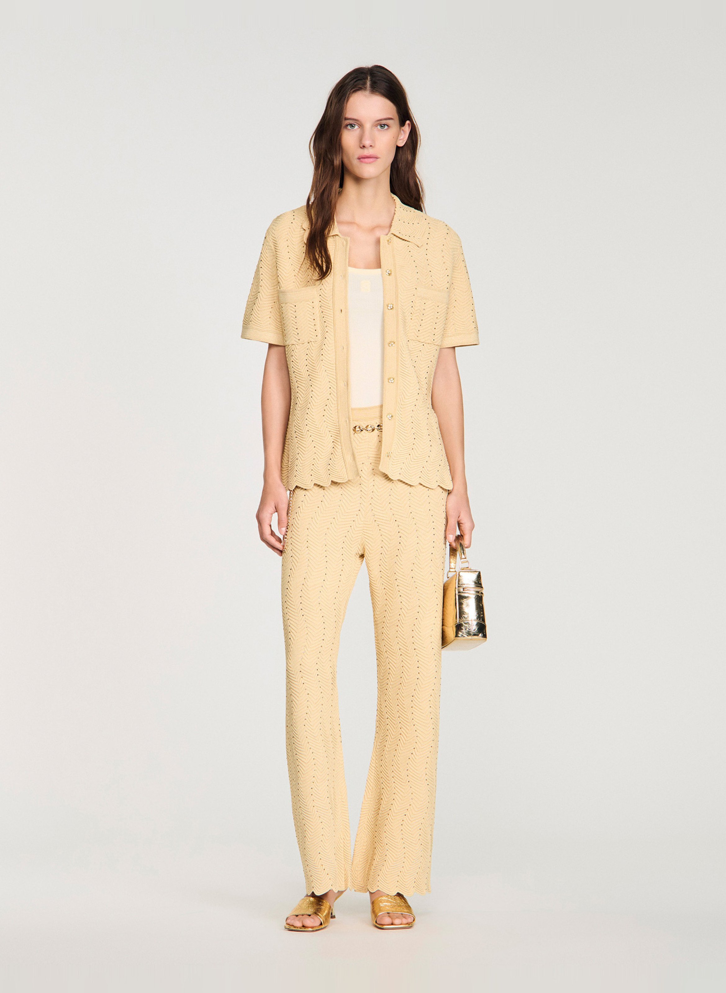 Pantalon droit élastiqué en maille fantaisie SANDRO Doré