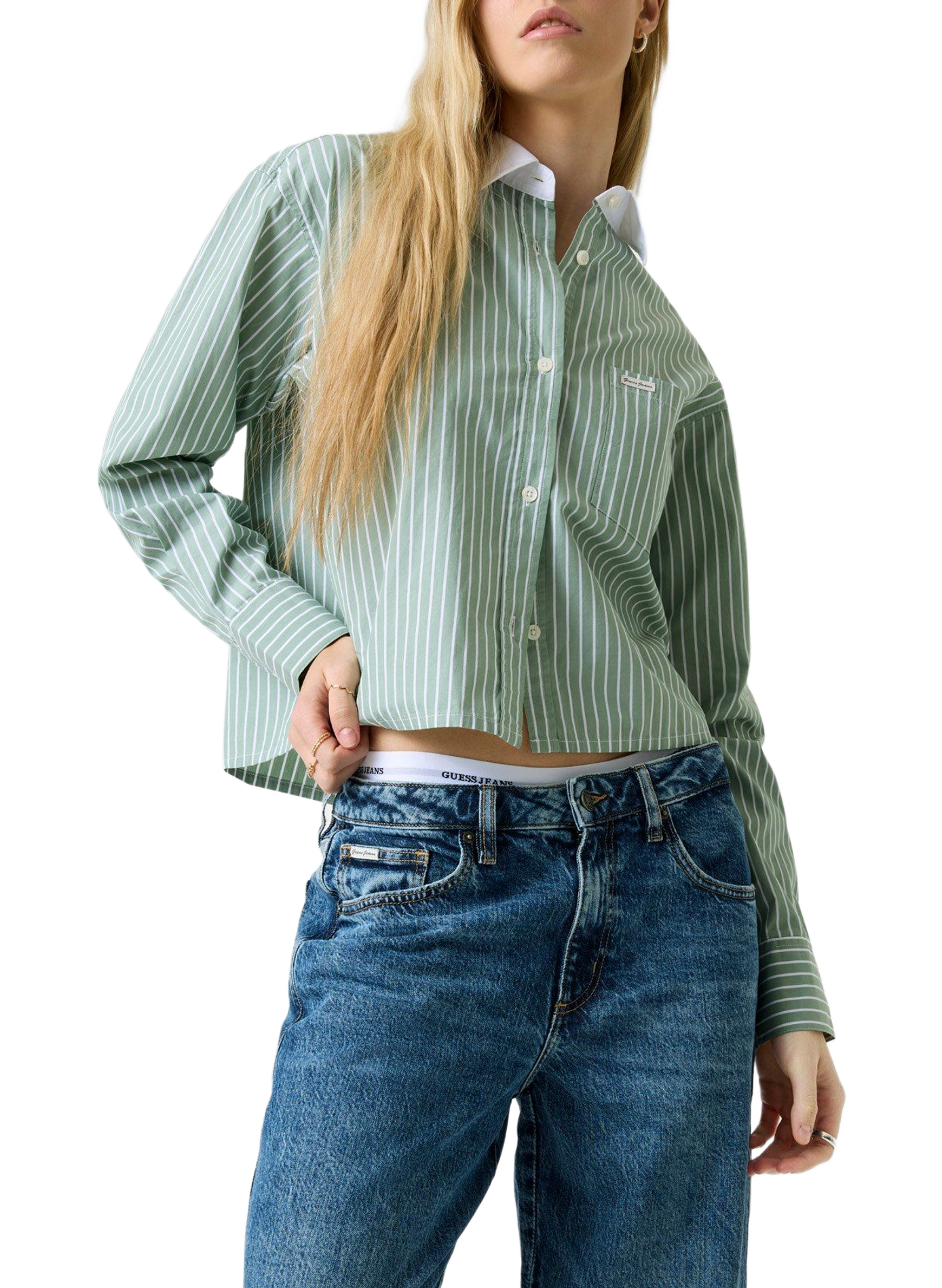 Short plaid cotton shirt GUESS Green