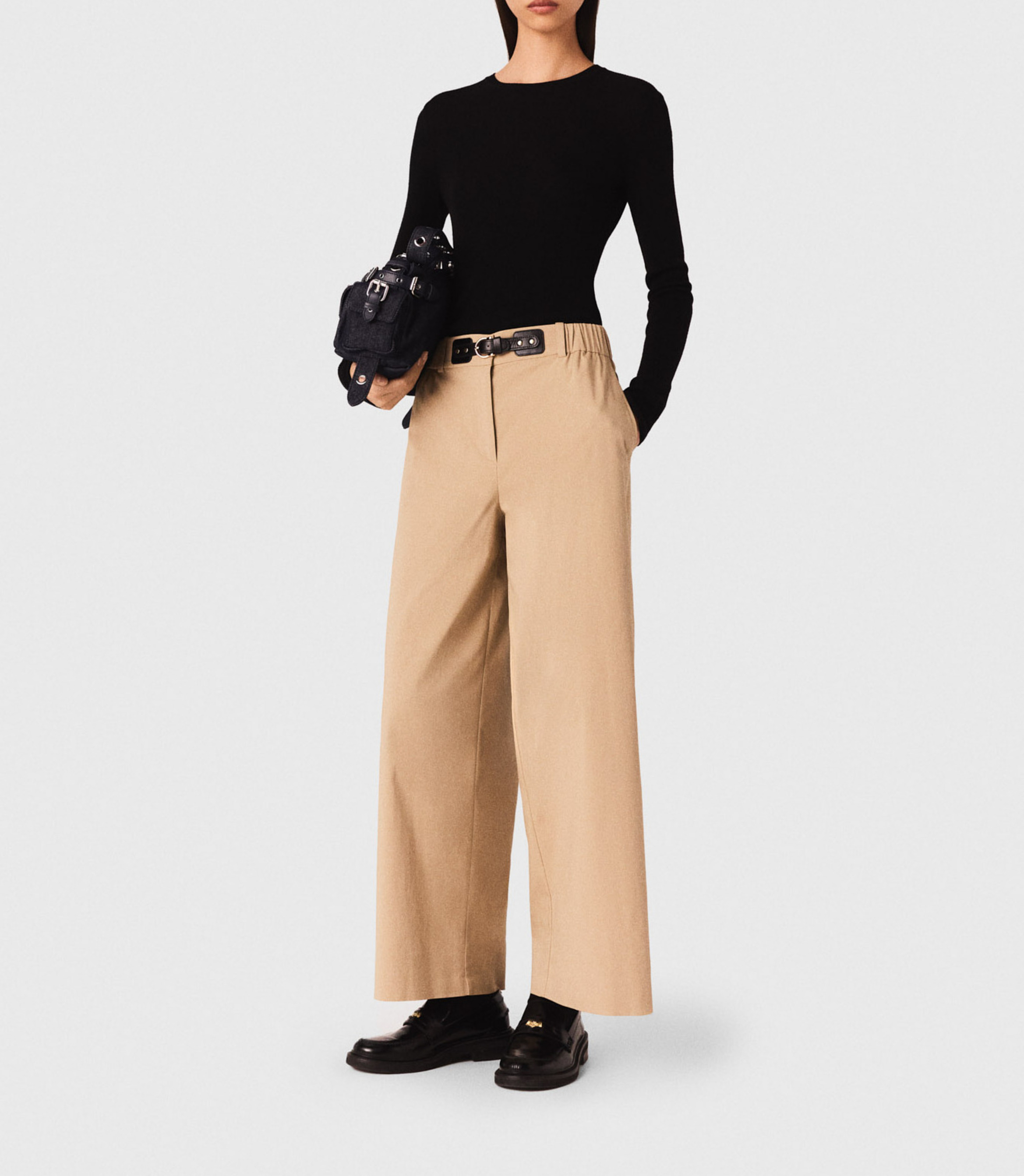 Pantalon large en coton mélangé MAJE Beige