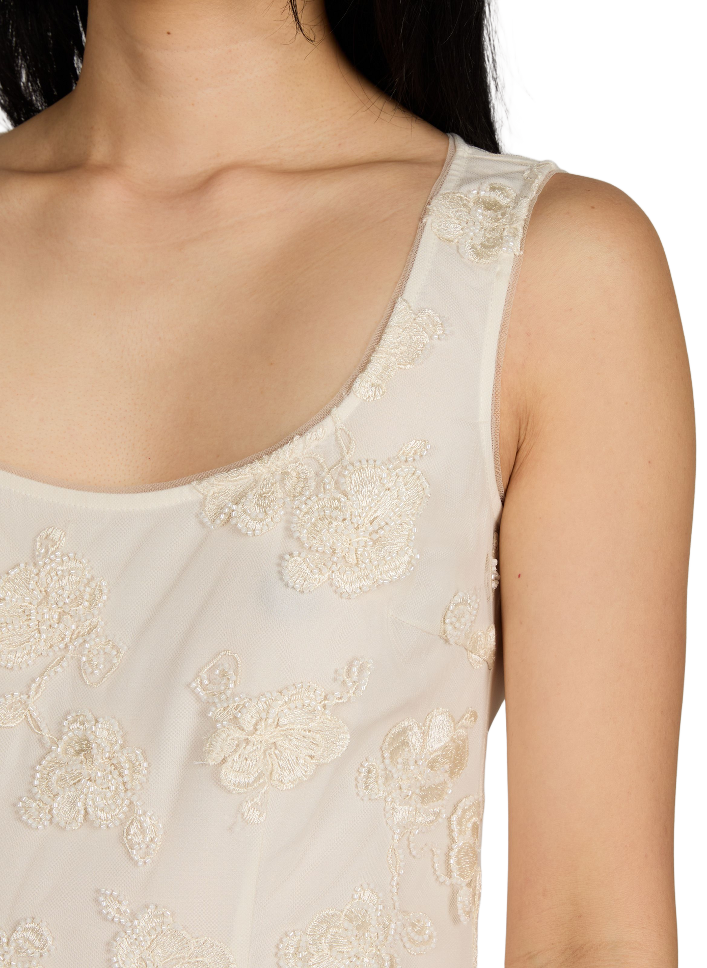 Short dress with floral embroidered pattern and beads ROTATE White