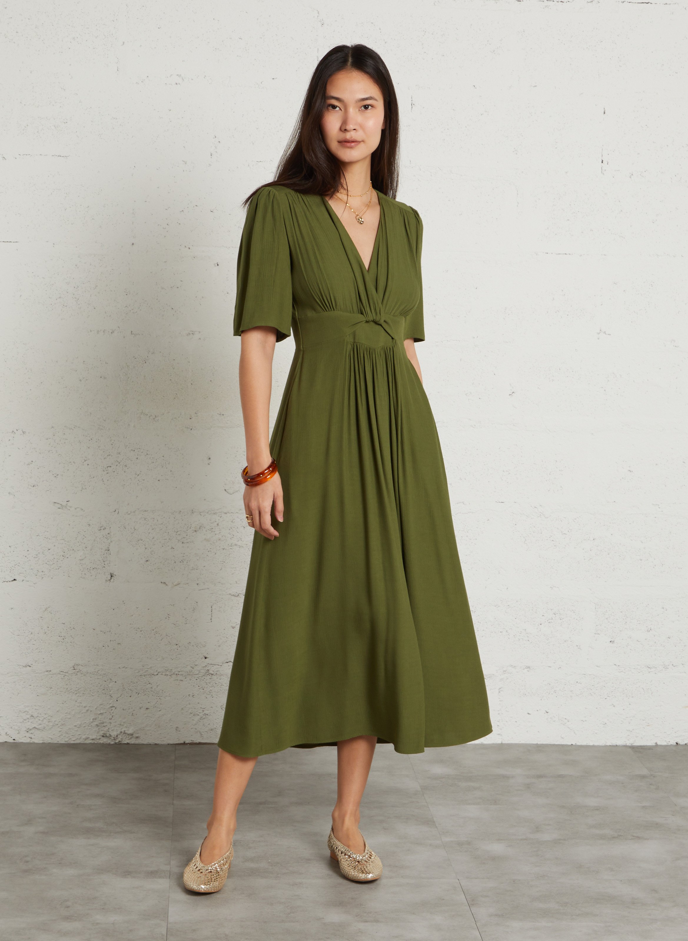Robe longue à col noué unie love MAISON 123 Vert