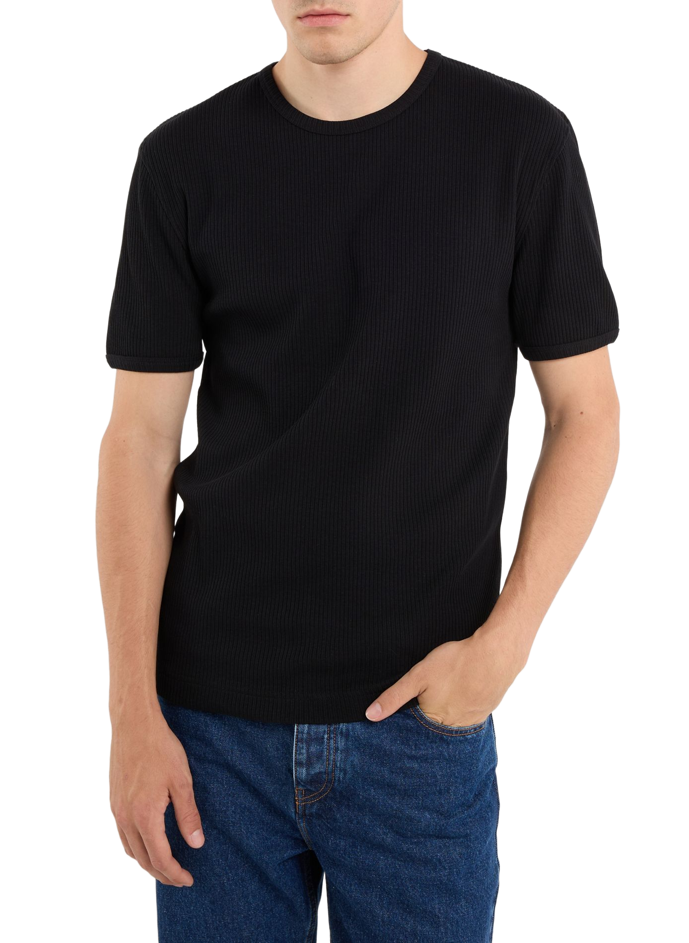 Straight ribbed cotton round neck t-shirt SAISON 1865 Black
