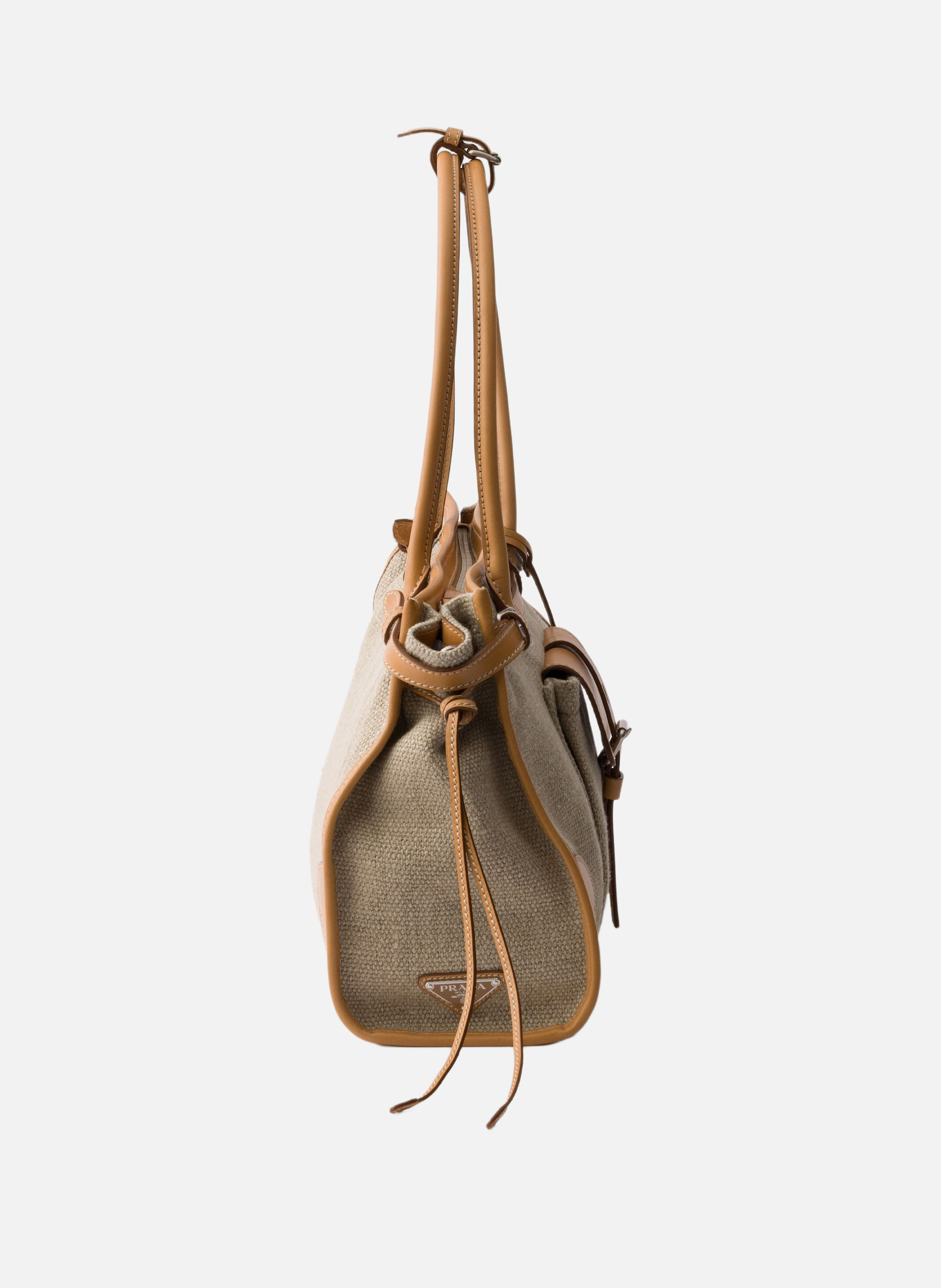 Cabas prada bonnie en lin et cuir PRADA Beige