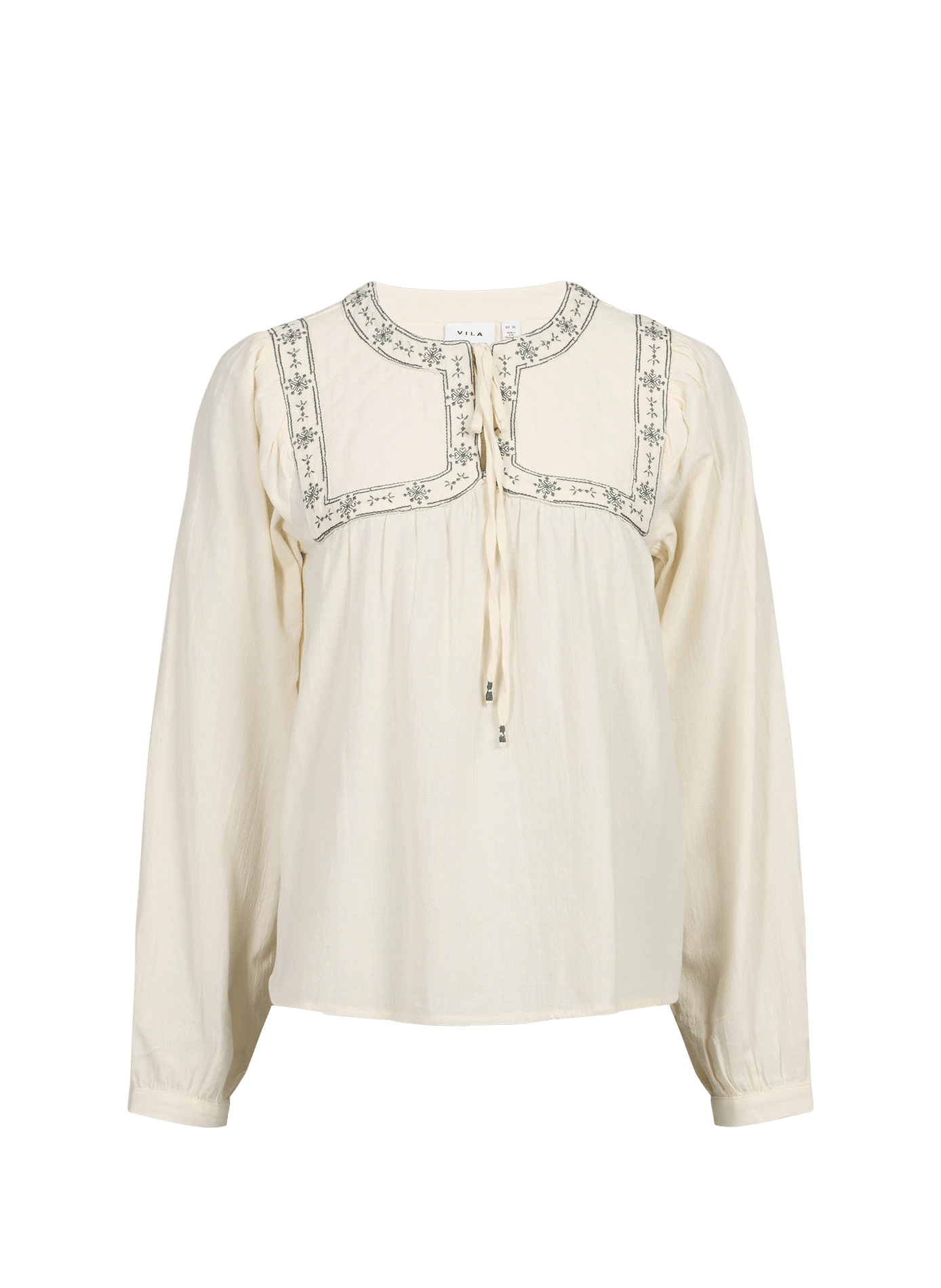 Ruime blouse met katoenen borduurwerk VILA Beige