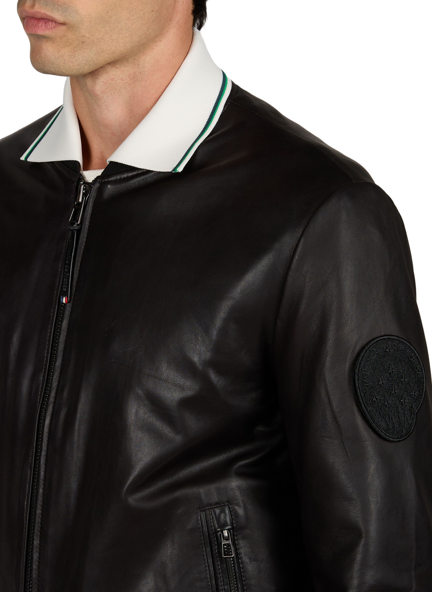 Veste col teddy en cuir PATROUILLE DE FRANCE X REDSKINS Noir