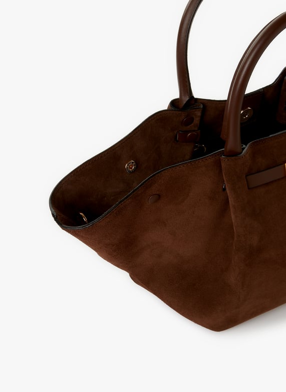 Sac à main en cuir et coton | Marron by DEMELLIER LONDON Sac à main en cuir et coton Marron
