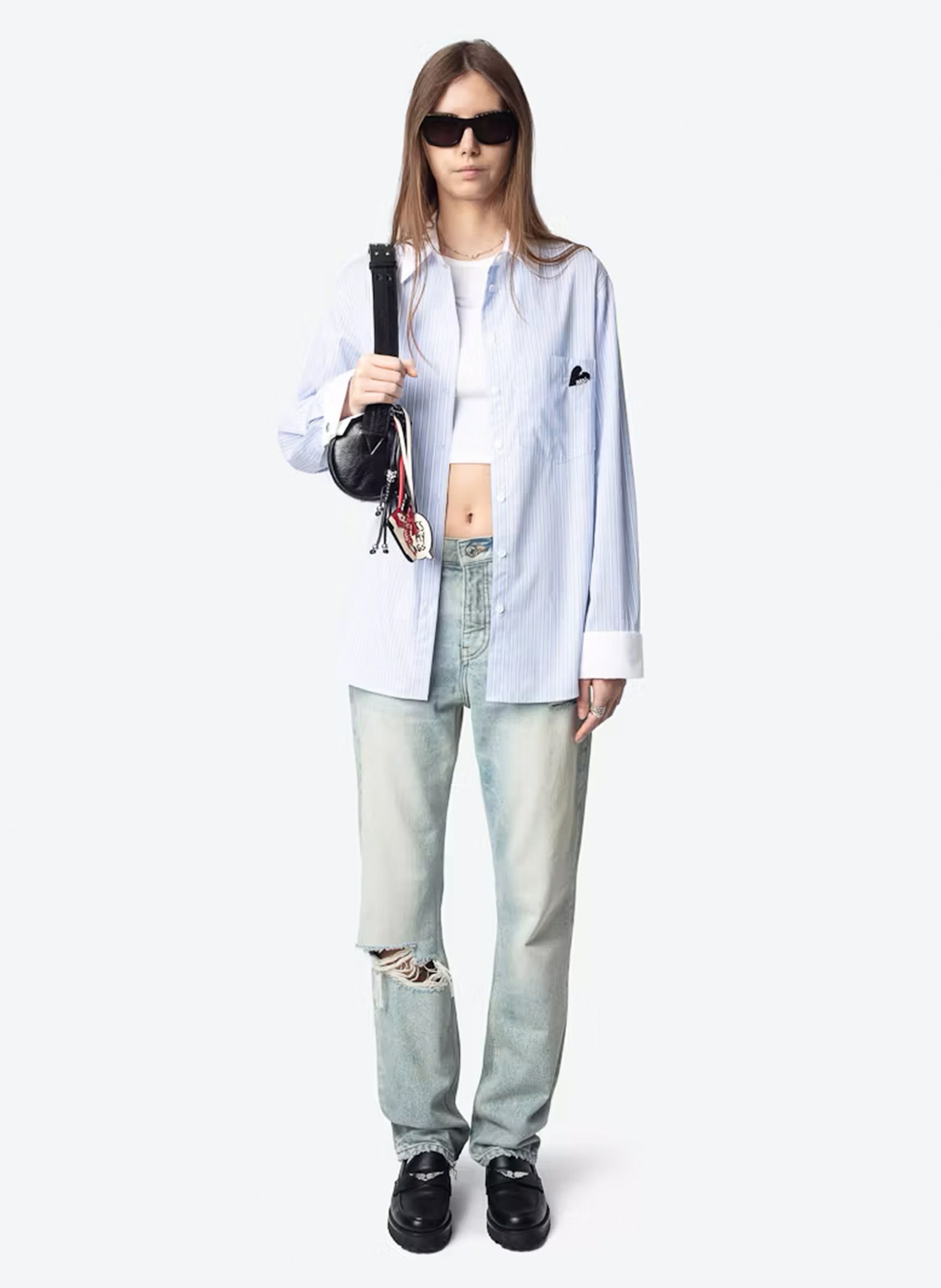 Chemise droite rayée avec broderie morning ZADIG&VOLTAIRE Bleu