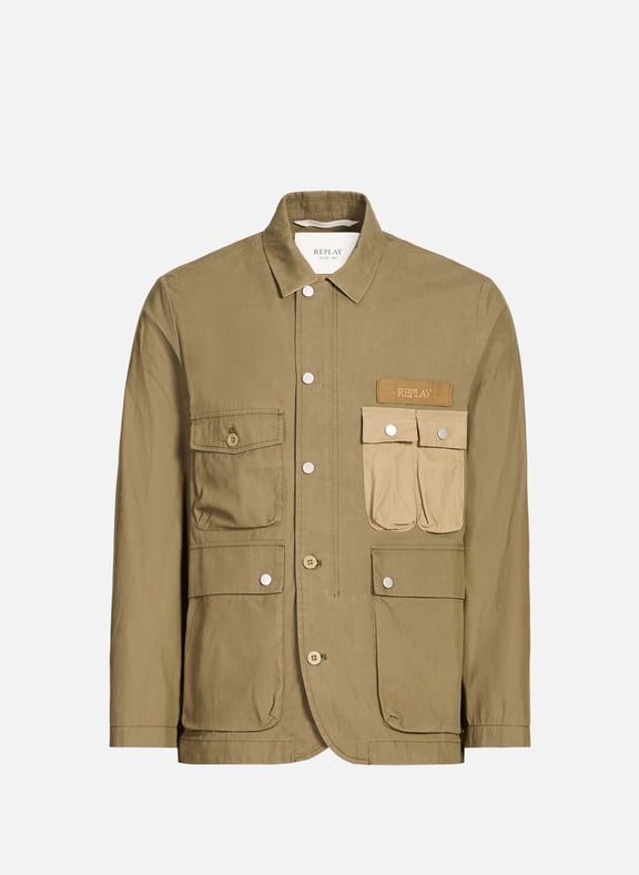 Military-style cotton blend shirt-jacket Green by REPLAY REPLAY Military-style cotton blend shirt-jacket Green