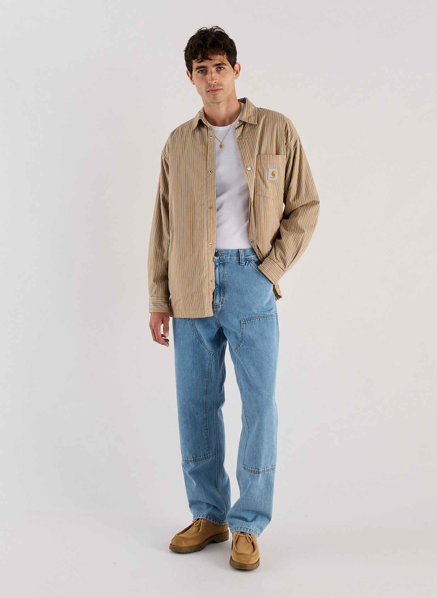 Grimsby Striped Cotton Jacket CARHARTT WIP Beige