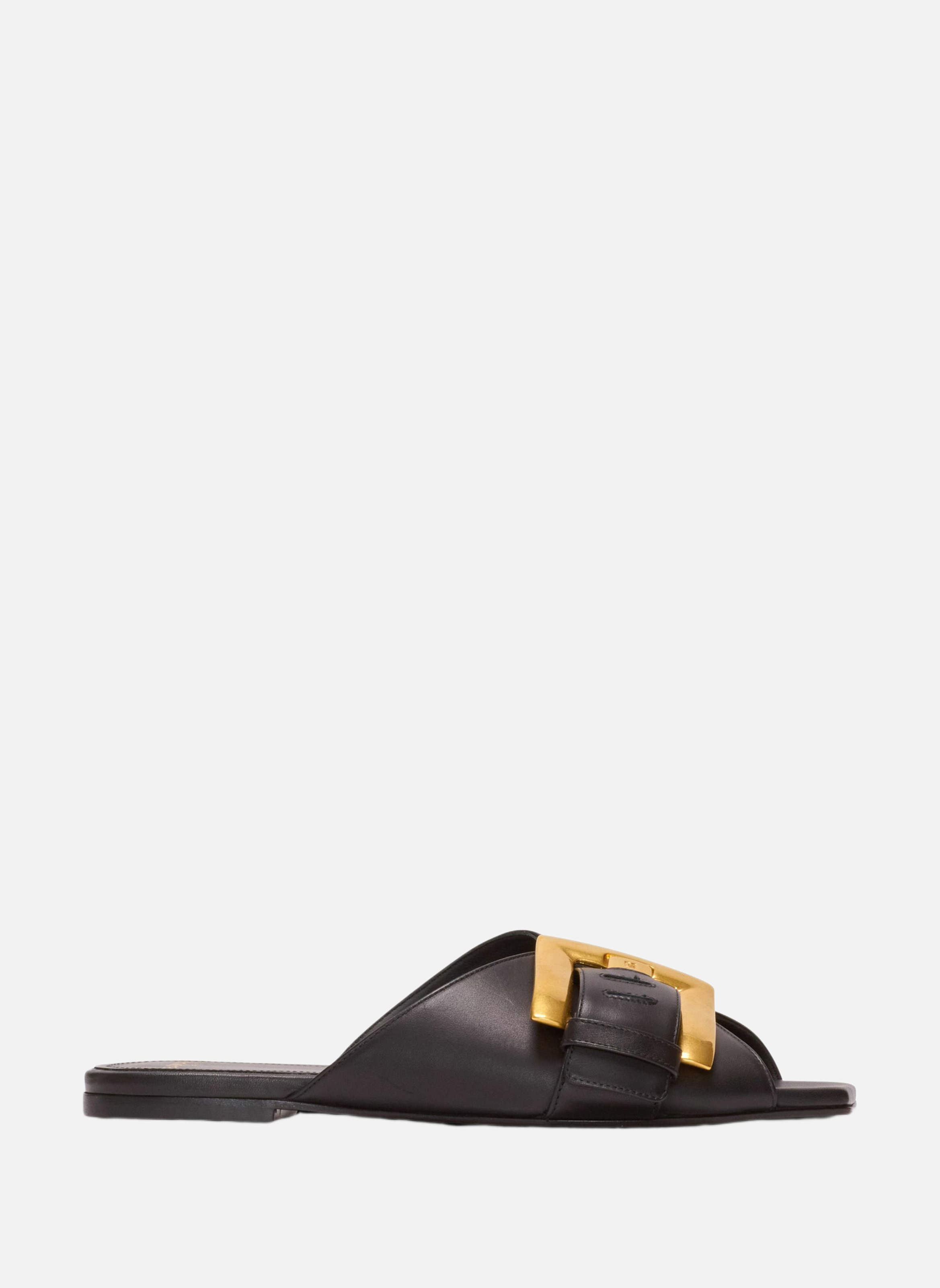 BALMAIN Sandales plates anthem en cuir Noir