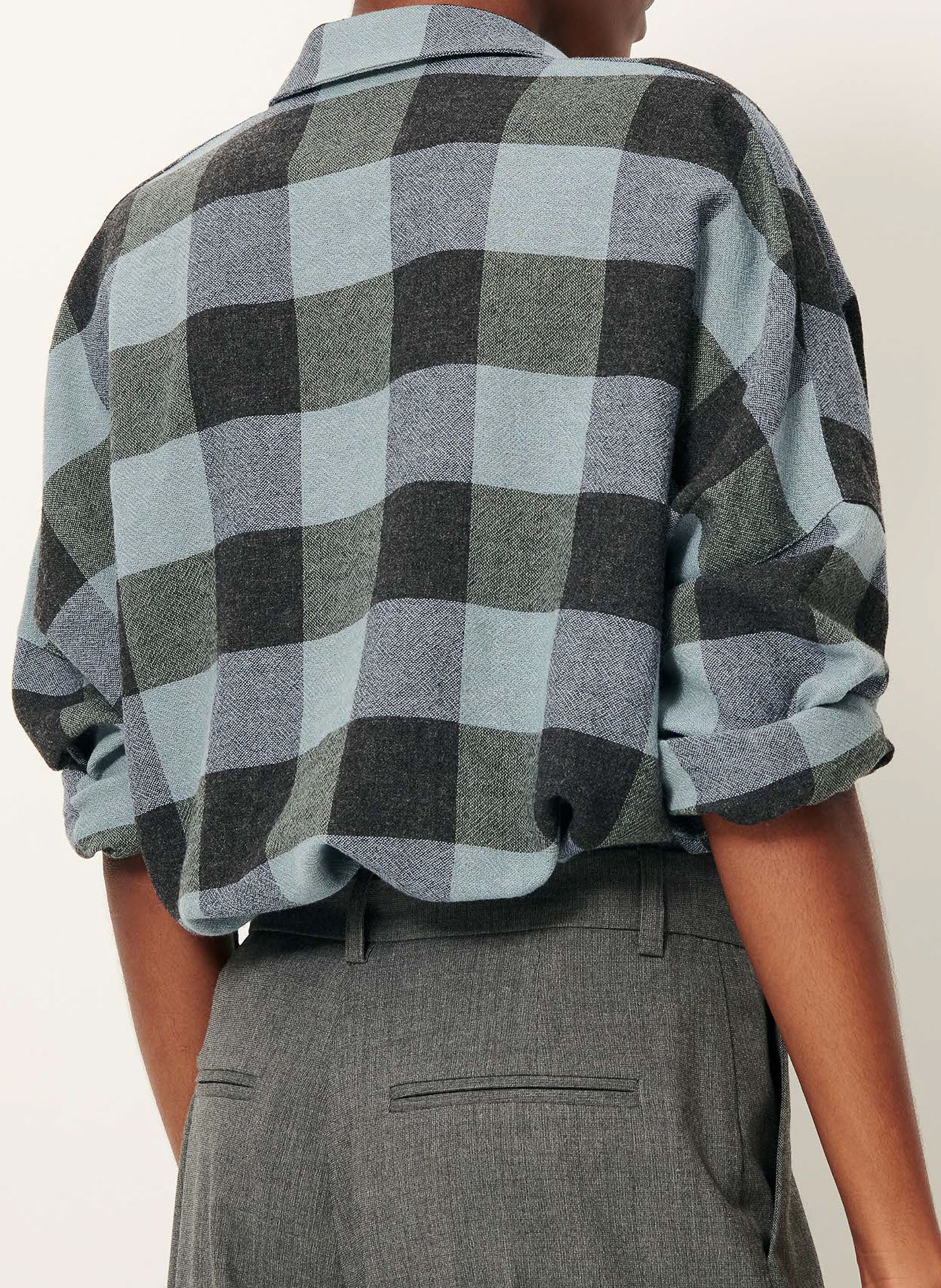 Chemise col classique ample en laine mélangée imprimée deliwool SESSUN Bleu