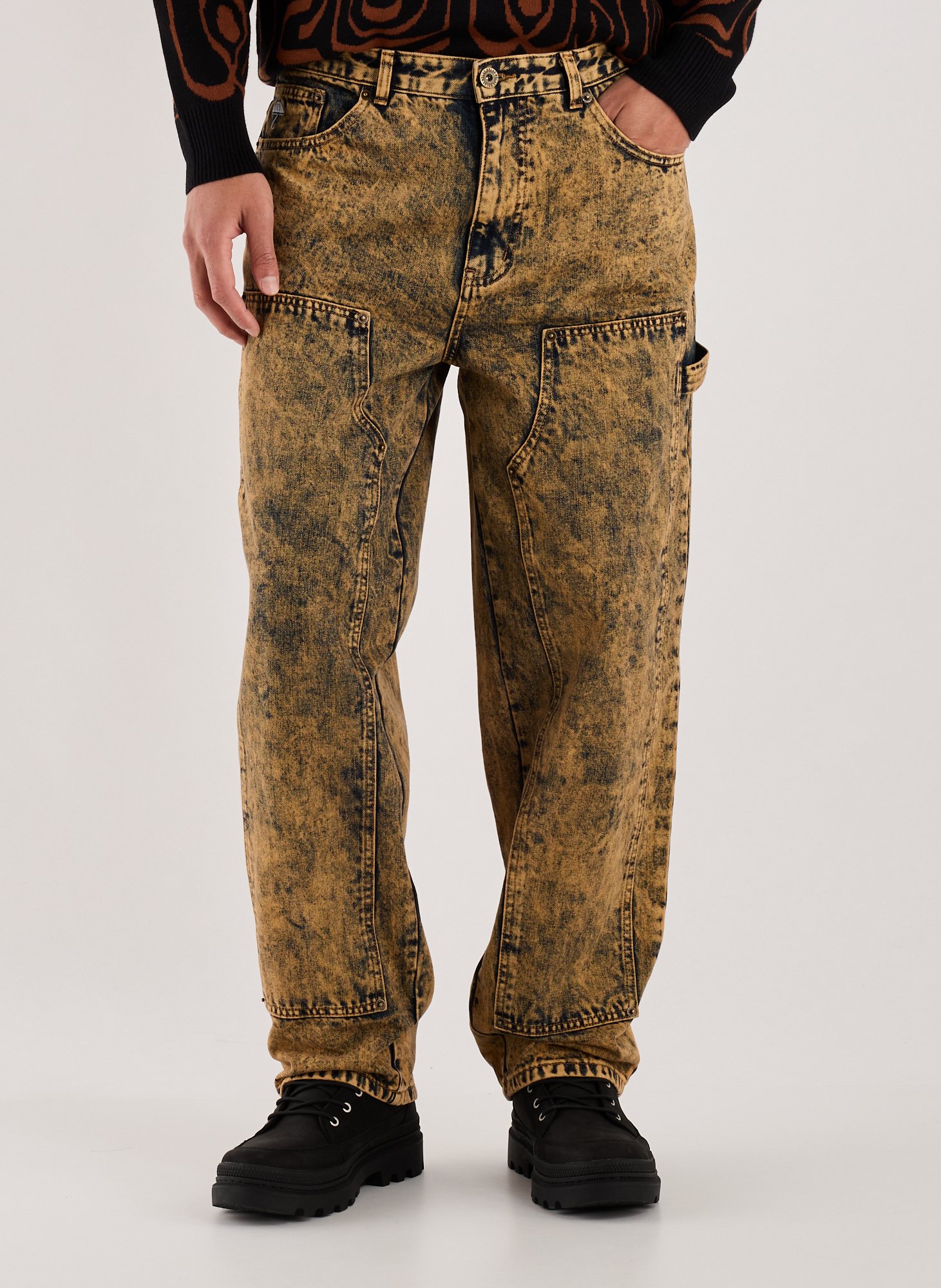 HELAS CAPS Pantalon délavé en coton mélangé Marron